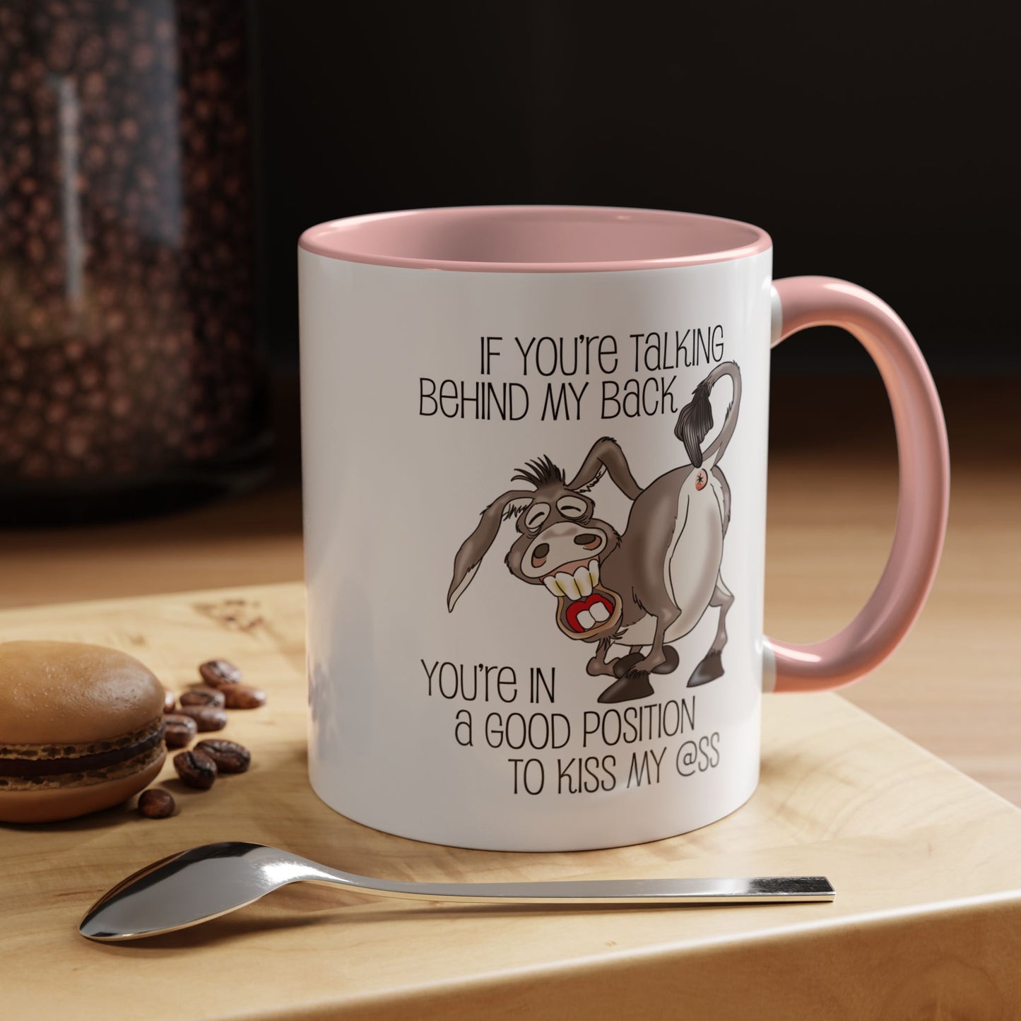 Snarky Donkey Kiss Ass Coffee Mug – Unique Ceramic Mug, 11oz & 15oz (P-6084)
