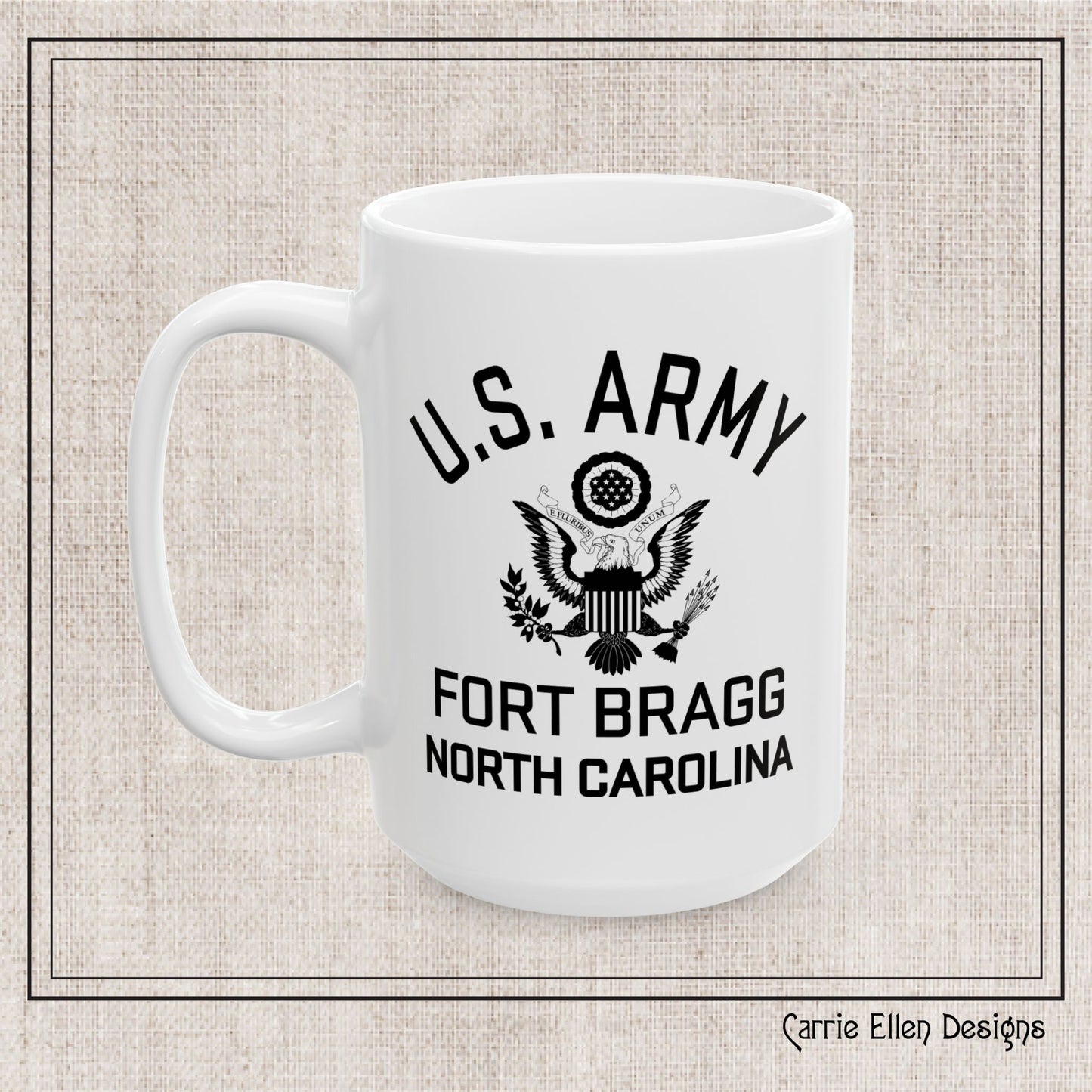 US Army Fort Bragg Eagle Emblem Ceramic Mug – Vintage WWII U.S. Army Reproduction – 11oz & 15oz (P-6040)