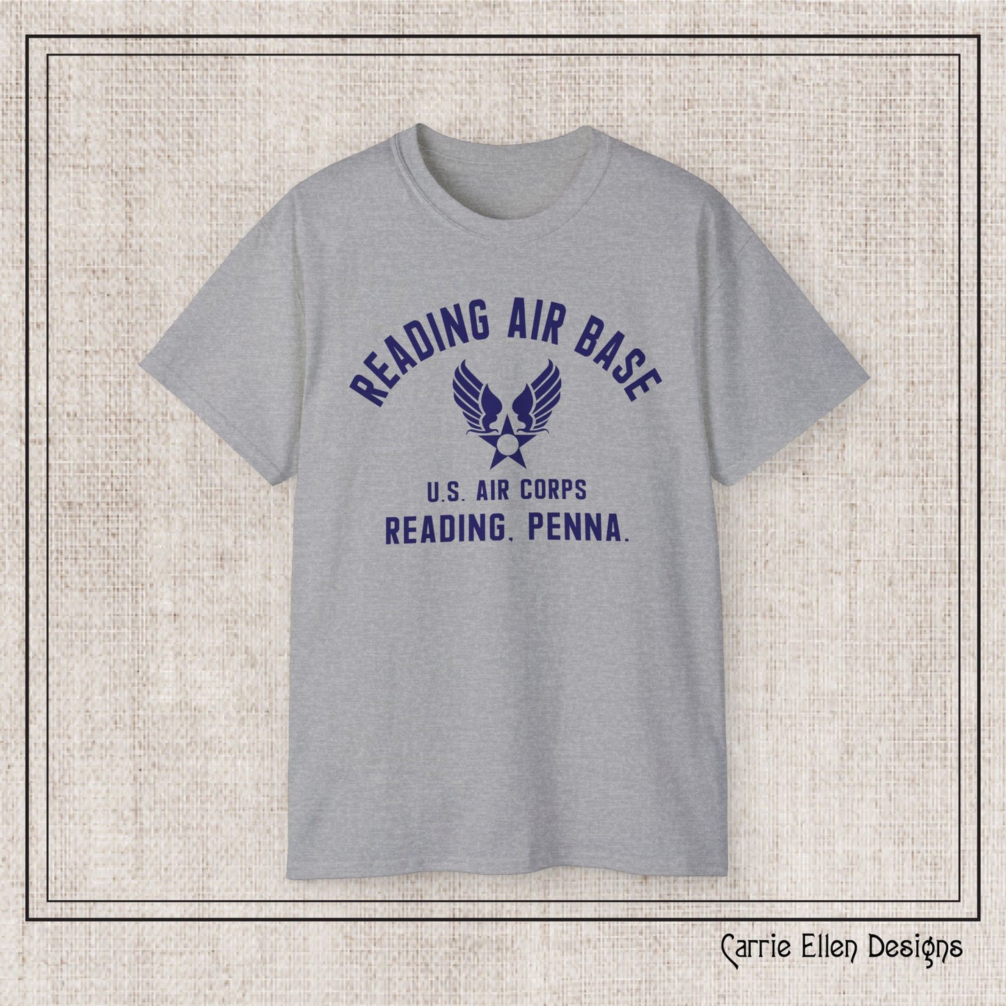 Reading Air Base Short Sleeve Cotton T-Shirt, Vintage WWII Military Design – Heavyweight 100% Cotton Tee (P-6037)