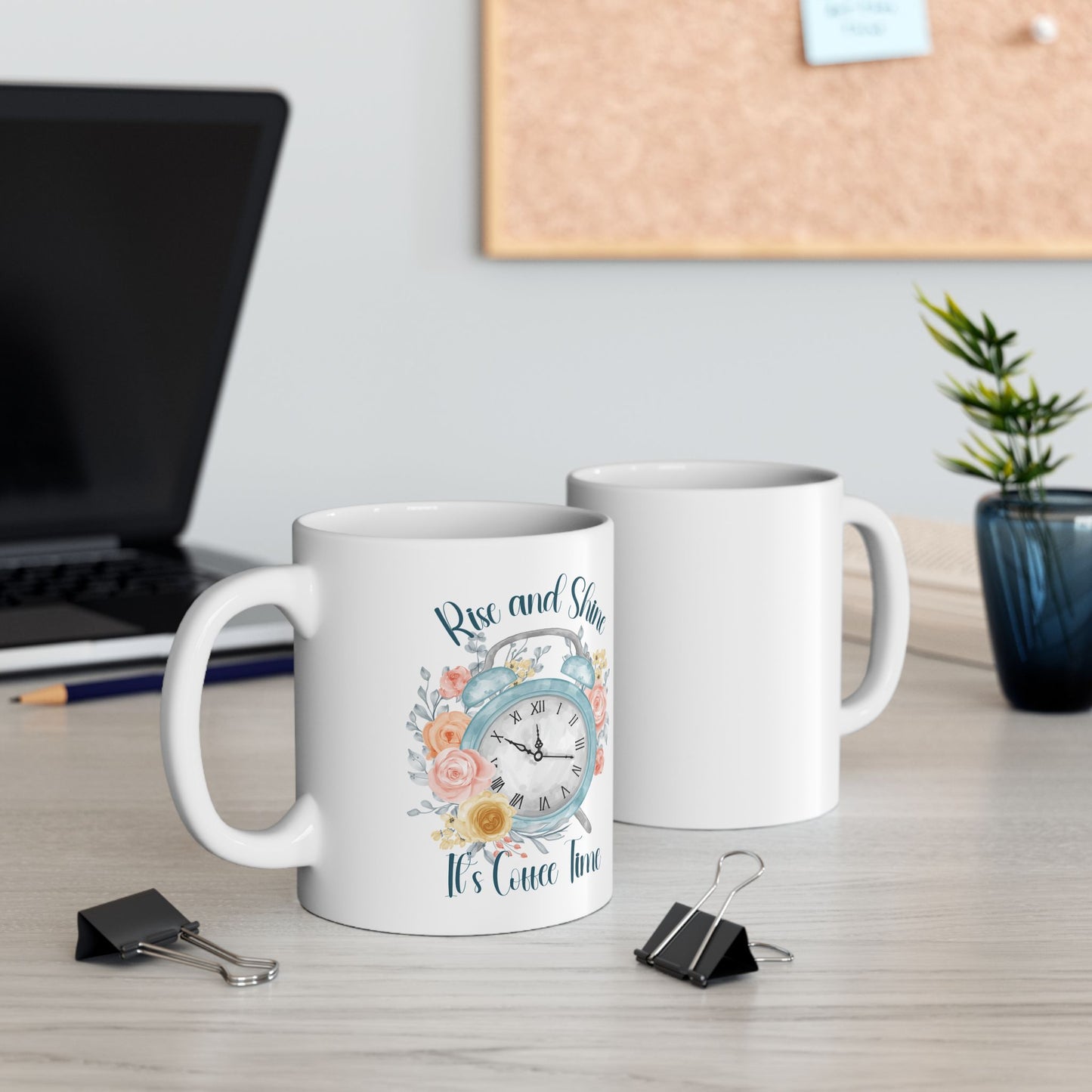 Rise and Shine, It’s Coffee Time Floral Inspiration Ceramic Coffee Mug – 11oz & 15oz – Perfect Gift for Coffee Lovers (P-6001)