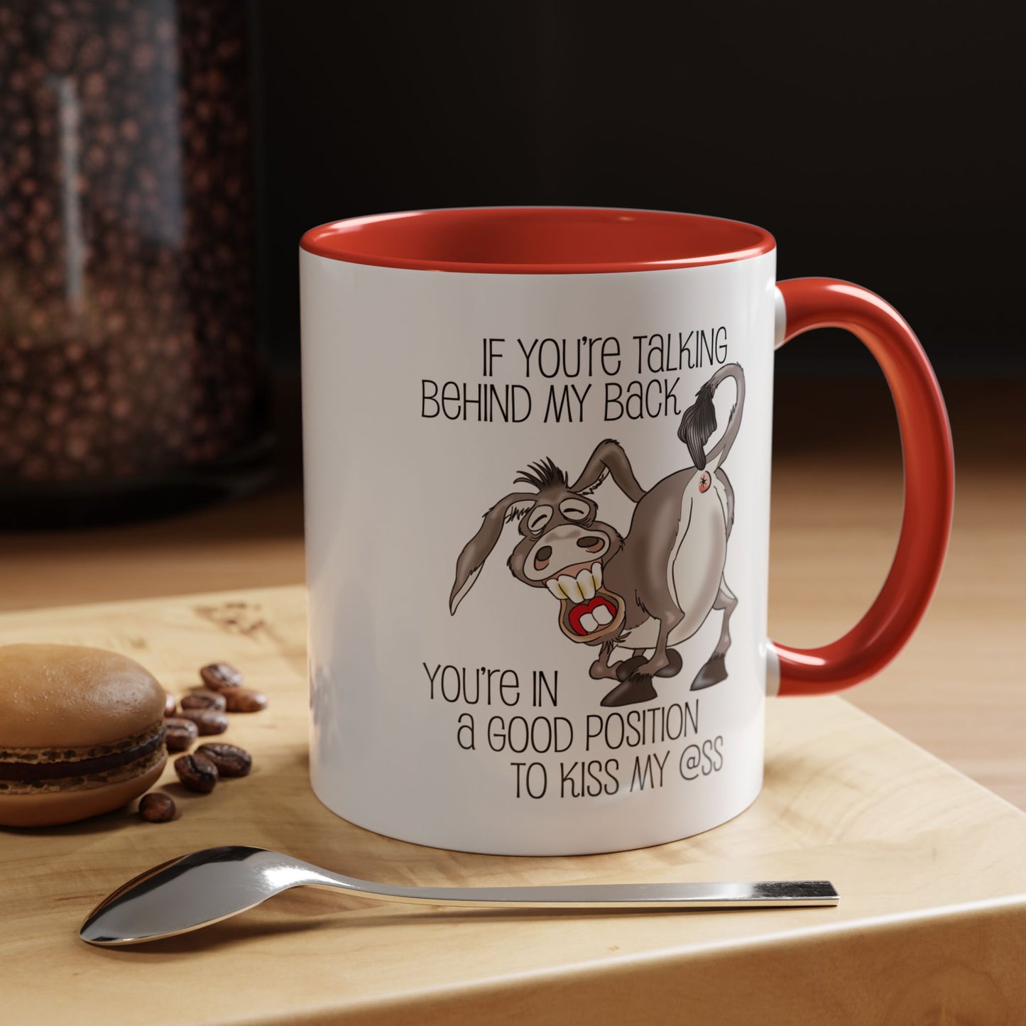 Snarky Donkey Kiss Ass Coffee Mug – Unique Ceramic Mug, 11oz & 15oz (P-6084)