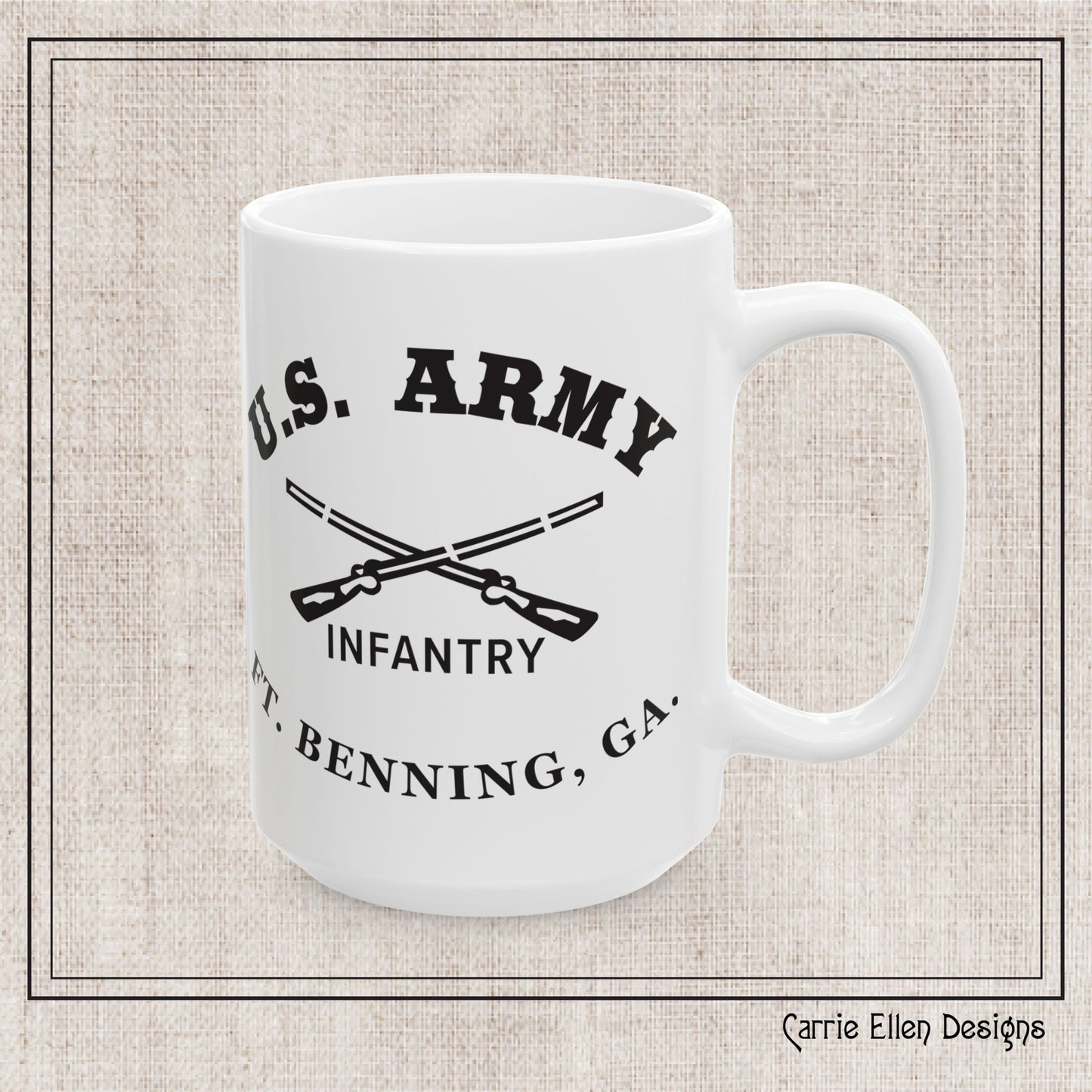 US Army Fort Benning Infantry Ceramic Mug – Vintage WWII U.S. Army Reproduction – 11oz & 15oz (P-6044)