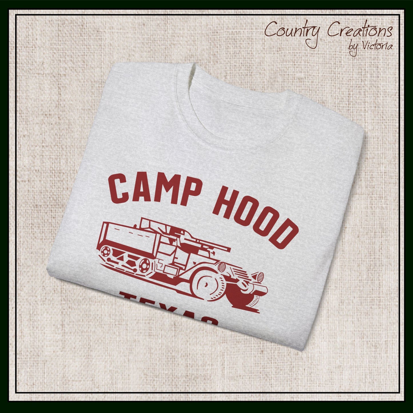 Camp Hood Short Sleeve T-Shirt – Vintage WWII Military Camp Design – Heavyweight 100% Cotton Tee (P-6033)