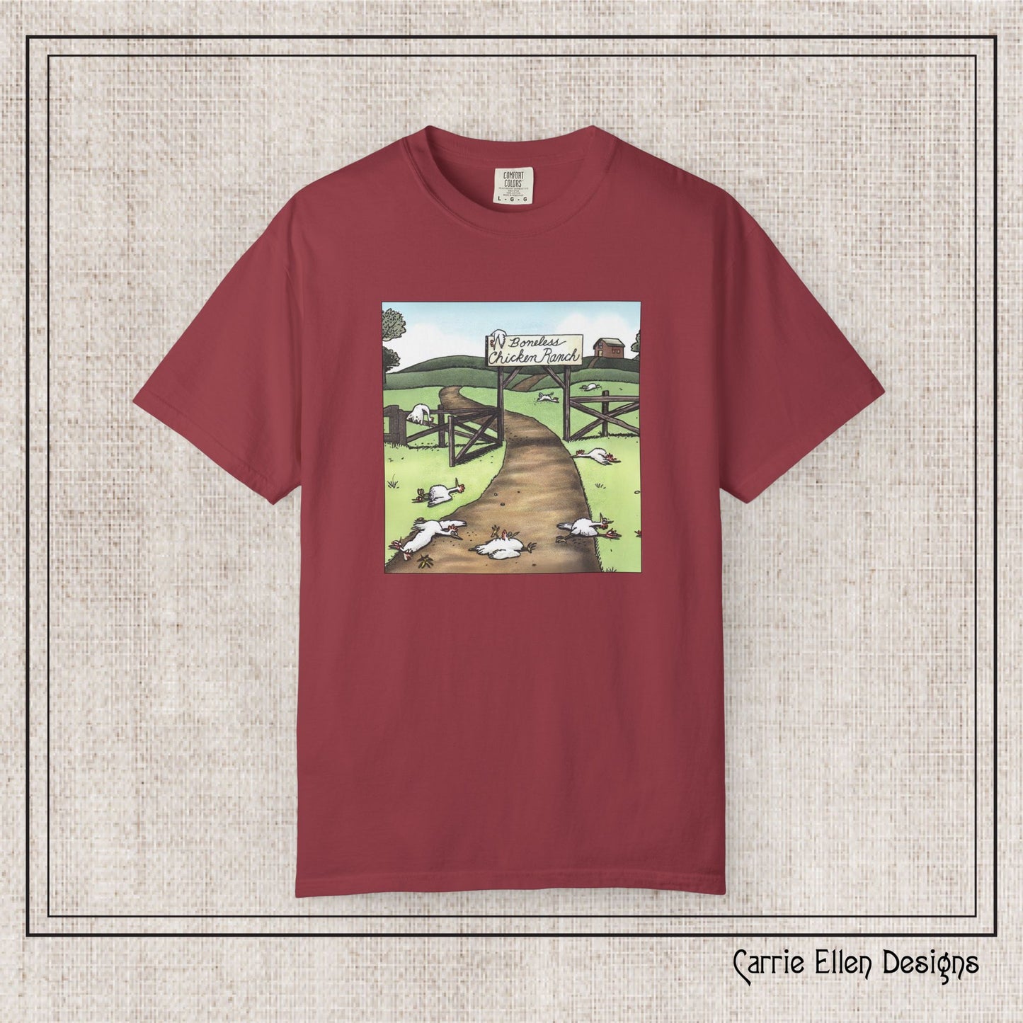 Boneless Chicken Ranch Comfort Colors T-Shirt | Farside Farm Chickens Printed Short Sleeve Tee | Multiple Color Options (P-6074)