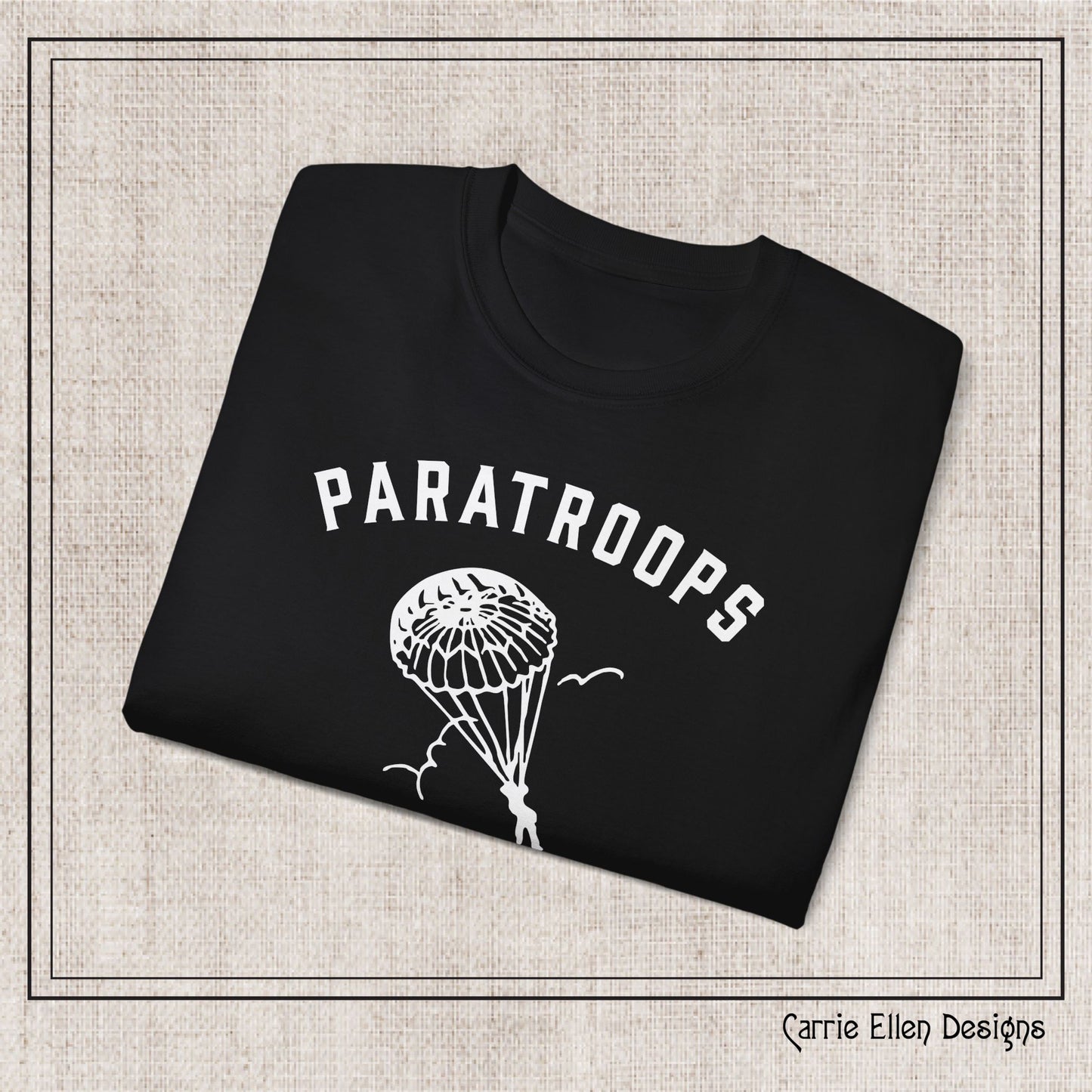Camp Mackall Paratroops Short Sleeve T-Shirt – Vintage WWII Military Camp Design – Heavyweight 100% Cotton Tee (P-6032)
