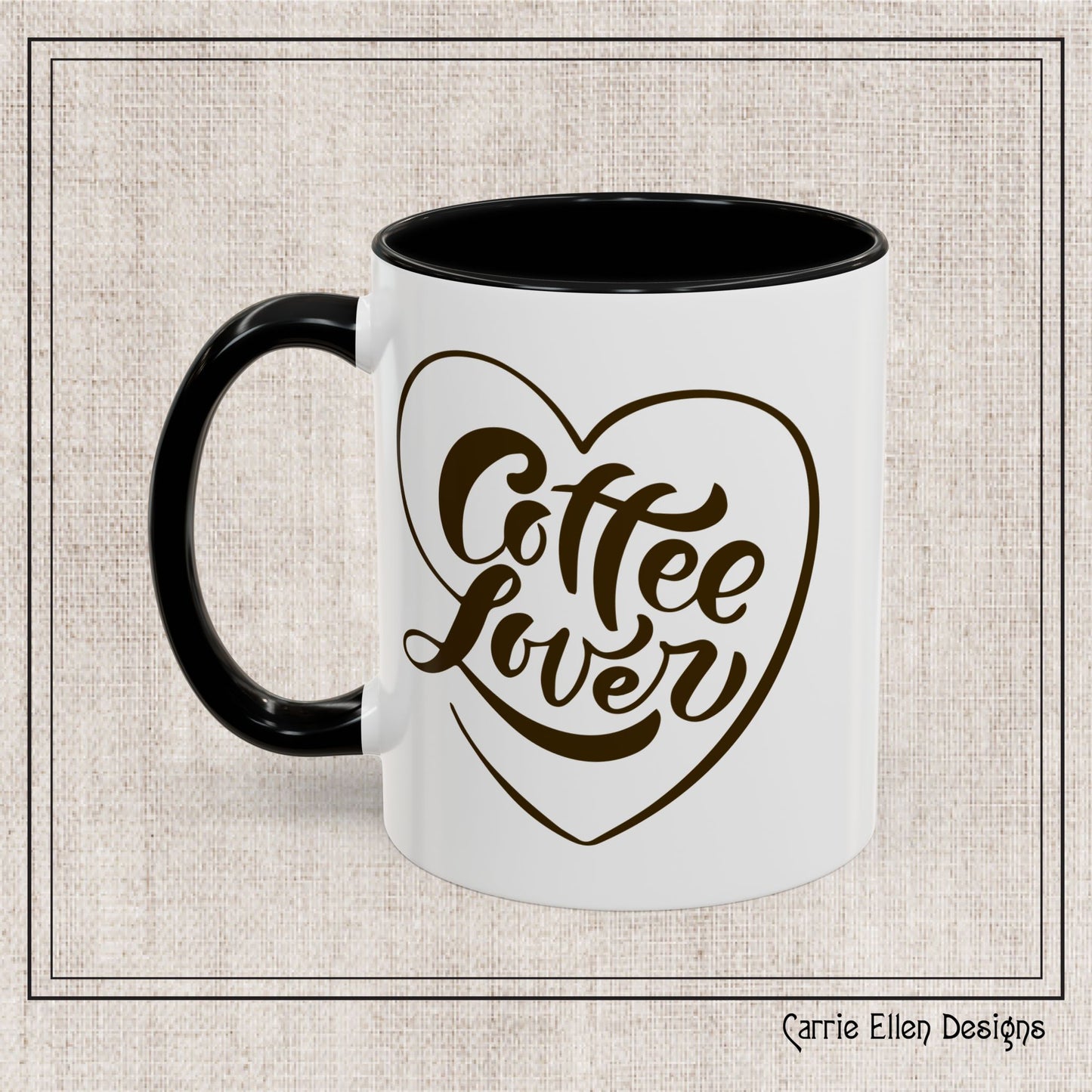Coffee Lover Color Accent Ceramic Mug – Cute Printed Coffee Gift for Coffeeholics, Baristas, and Caffeine Addicts (P-6061)
