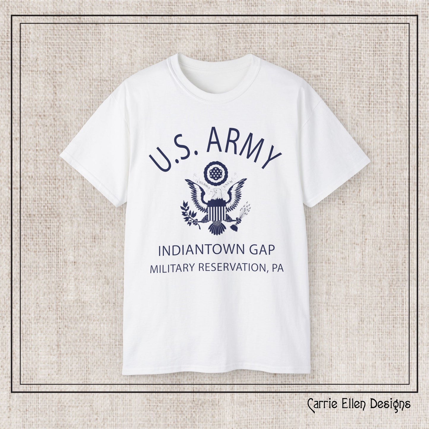 US Army Indiantown Gap Military Reservation PA Eagle Emblem T-Shirt – Vintage WWII U.S. Army Reproduction Unisex Ultra Cotton Tee (P-6041)