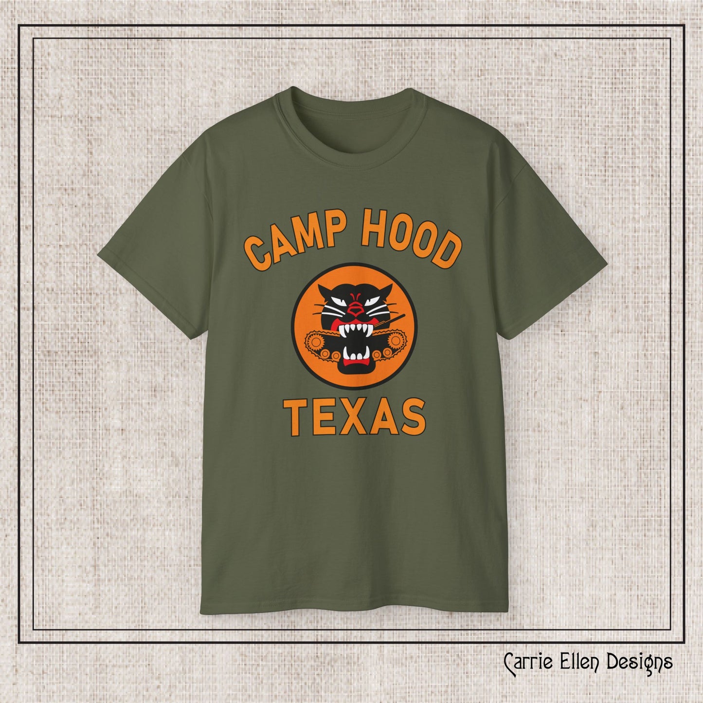 Camp Hood Tank Destroyer Battalion Short Sleeve Cotton T-Shirt, Vintage WWII Military Camp Design – Heavyweight 100% Cotton Tee (P-6035)