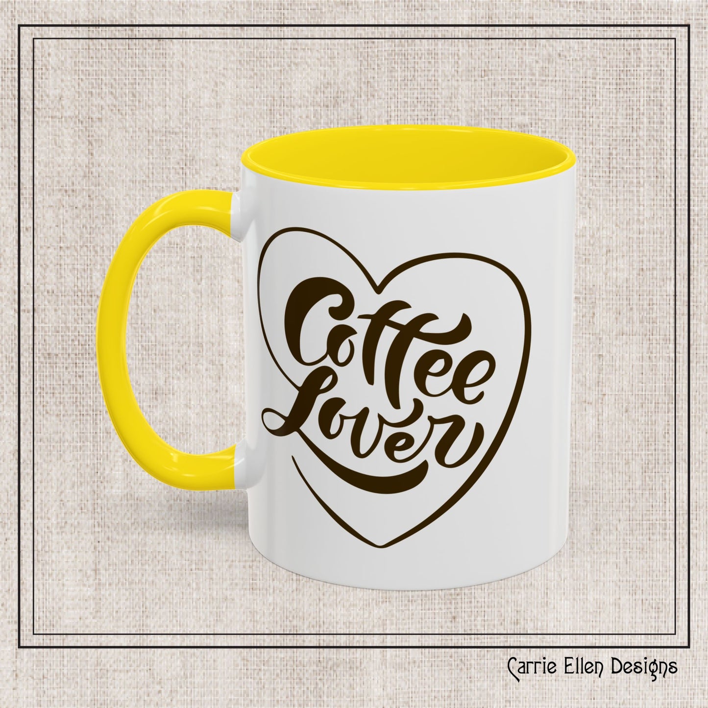 Coffee Lover Color Accent Ceramic Mug – Cute Printed Coffee Gift for Coffeeholics, Baristas, and Caffeine Addicts (P-6061)