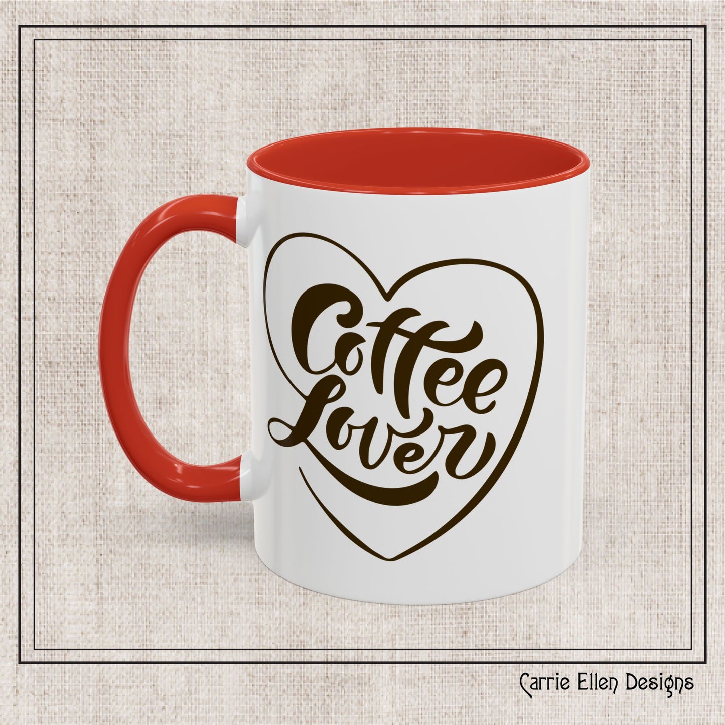 Coffee Lover Color Accent Ceramic Mug – Cute Printed Coffee Gift for Coffeeholics, Baristas, and Caffeine Addicts (P-6061)