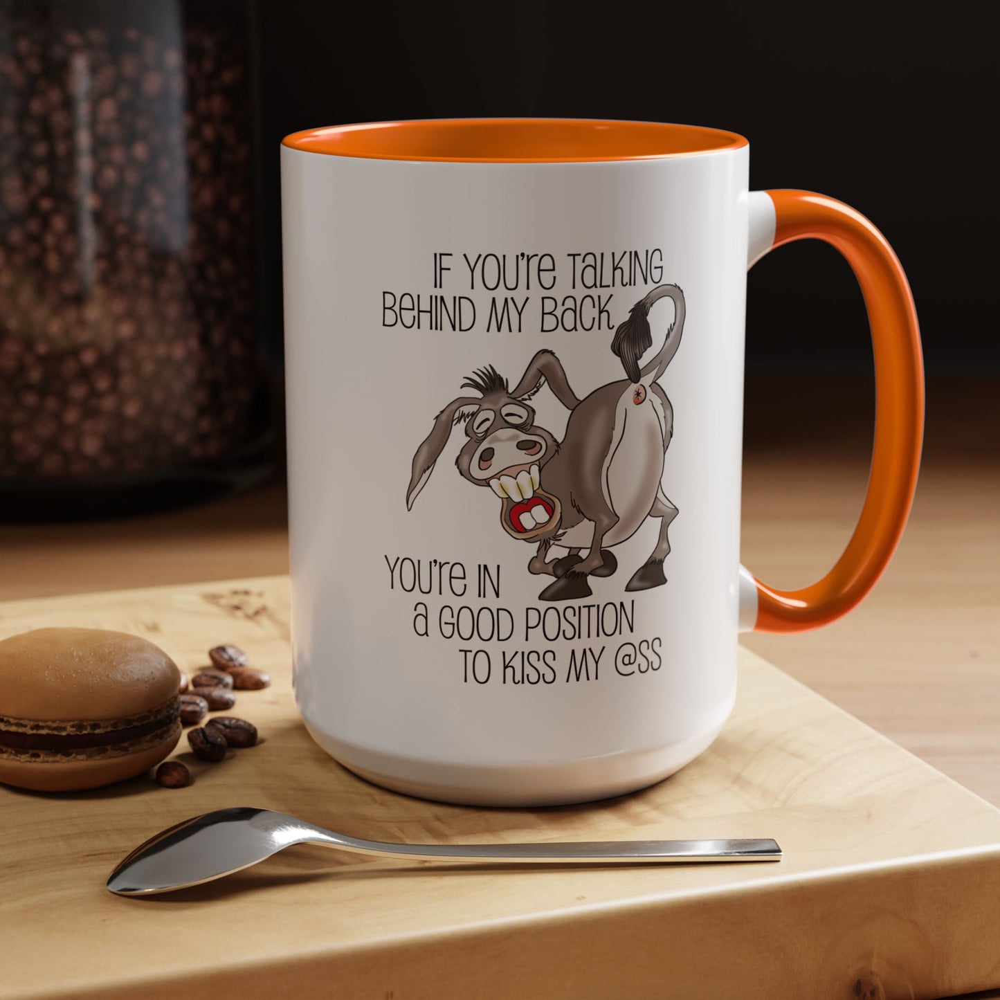 Snarky Donkey Kiss Ass Coffee Mug – Unique Ceramic Mug, 11oz & 15oz (P-6084)