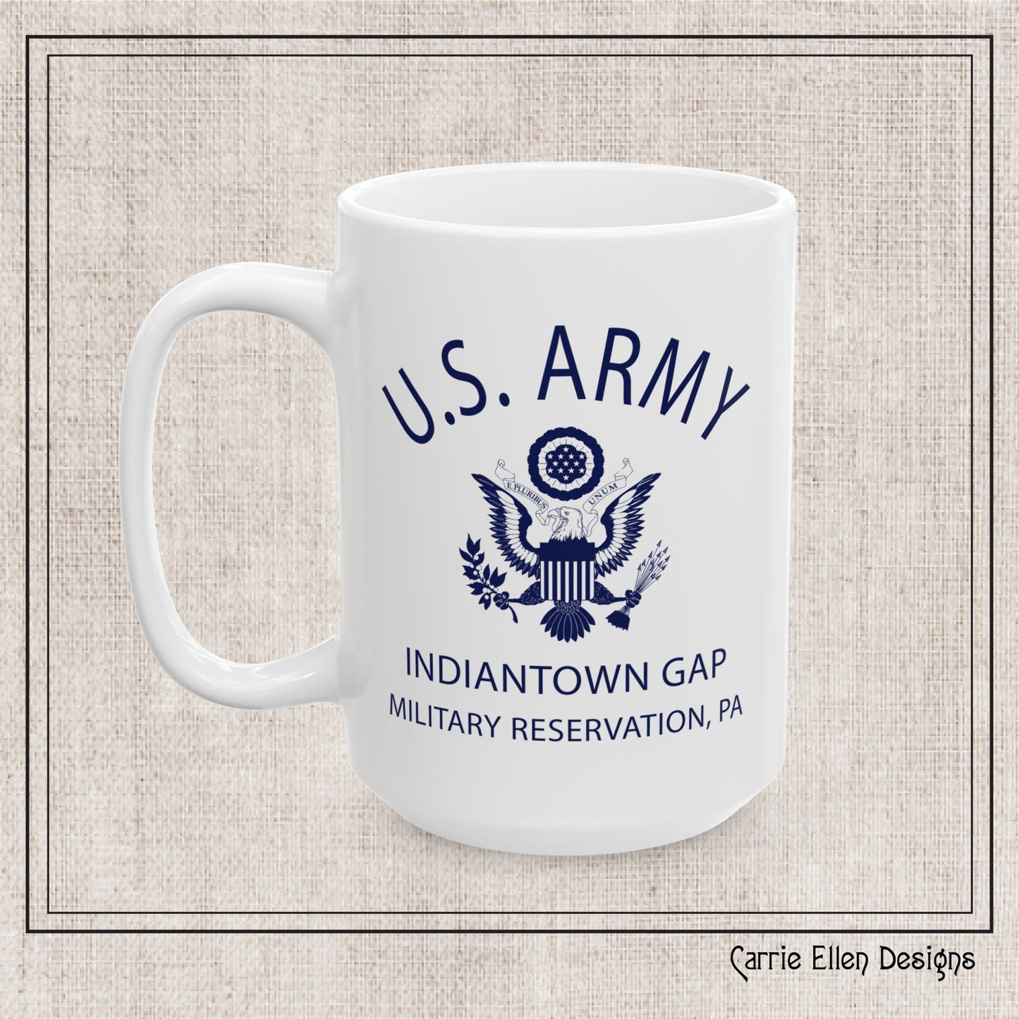 US Army Indiantown Gap Military Reservation PA Eagle Emblem Ceramic Mug – Vintage WWII U.S. Army Reproduction – 11oz & 15oz (P-6042)