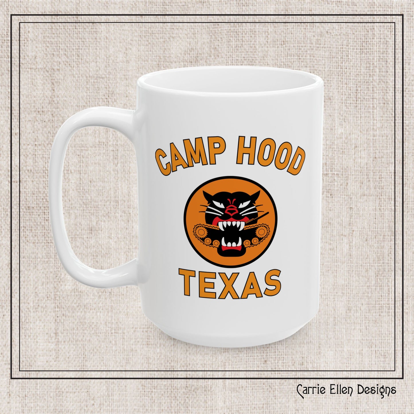 Camp Hood Tank Destroyer Battalion Ceramic Mug, Vintage WWII Military Camp Design – 11oz & 15oz Sizes (P-6036)