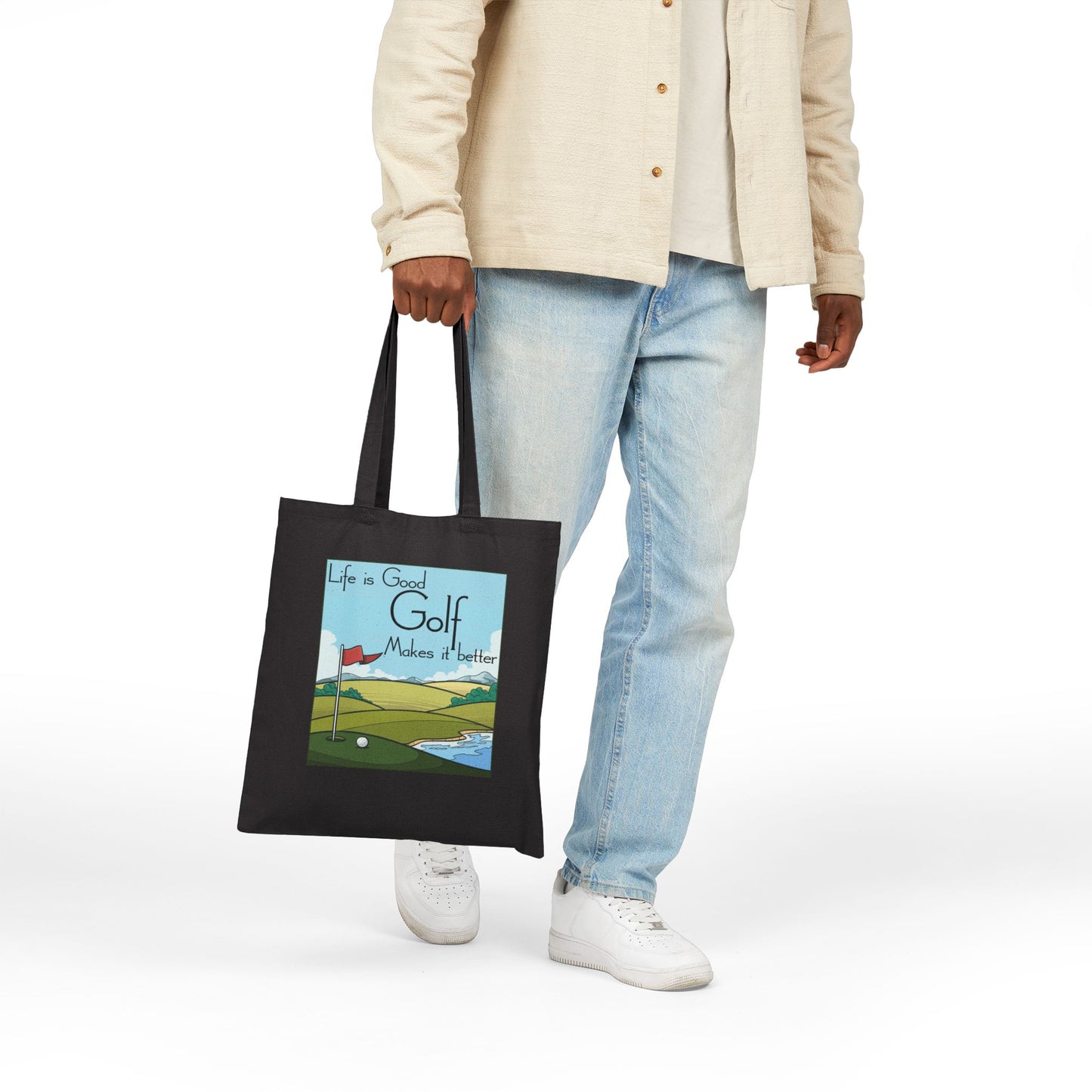 Life is Good, Golf Makes it Better Cotton Canvas Tote Bag – Eco-Friendly Reusable Golf Tote, Perfect Gift for Golf Lovers