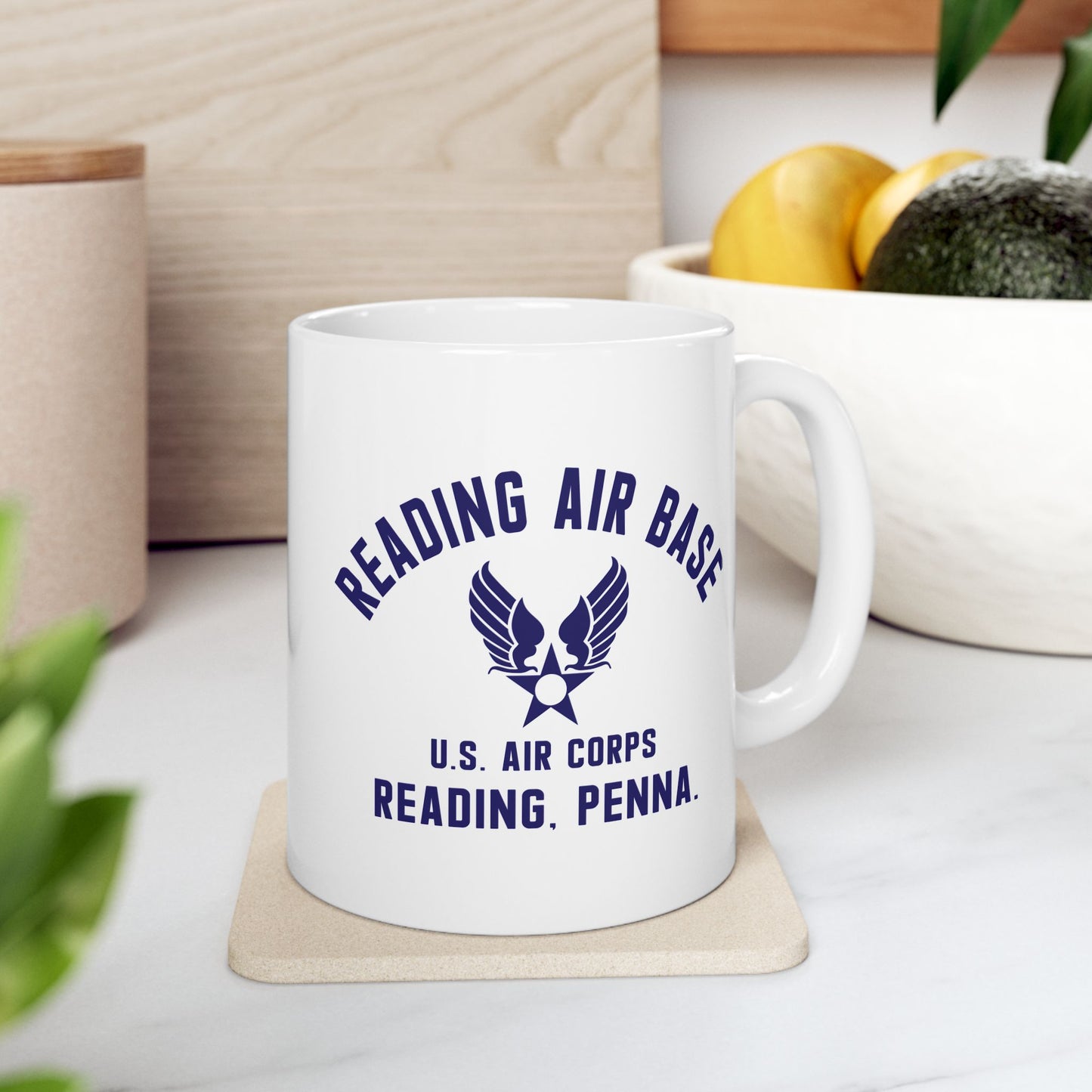 Reading Air Base Ceramic Mug, Vintage WWII Military Camp Design – 11oz & 15oz Sizes (P-6038)