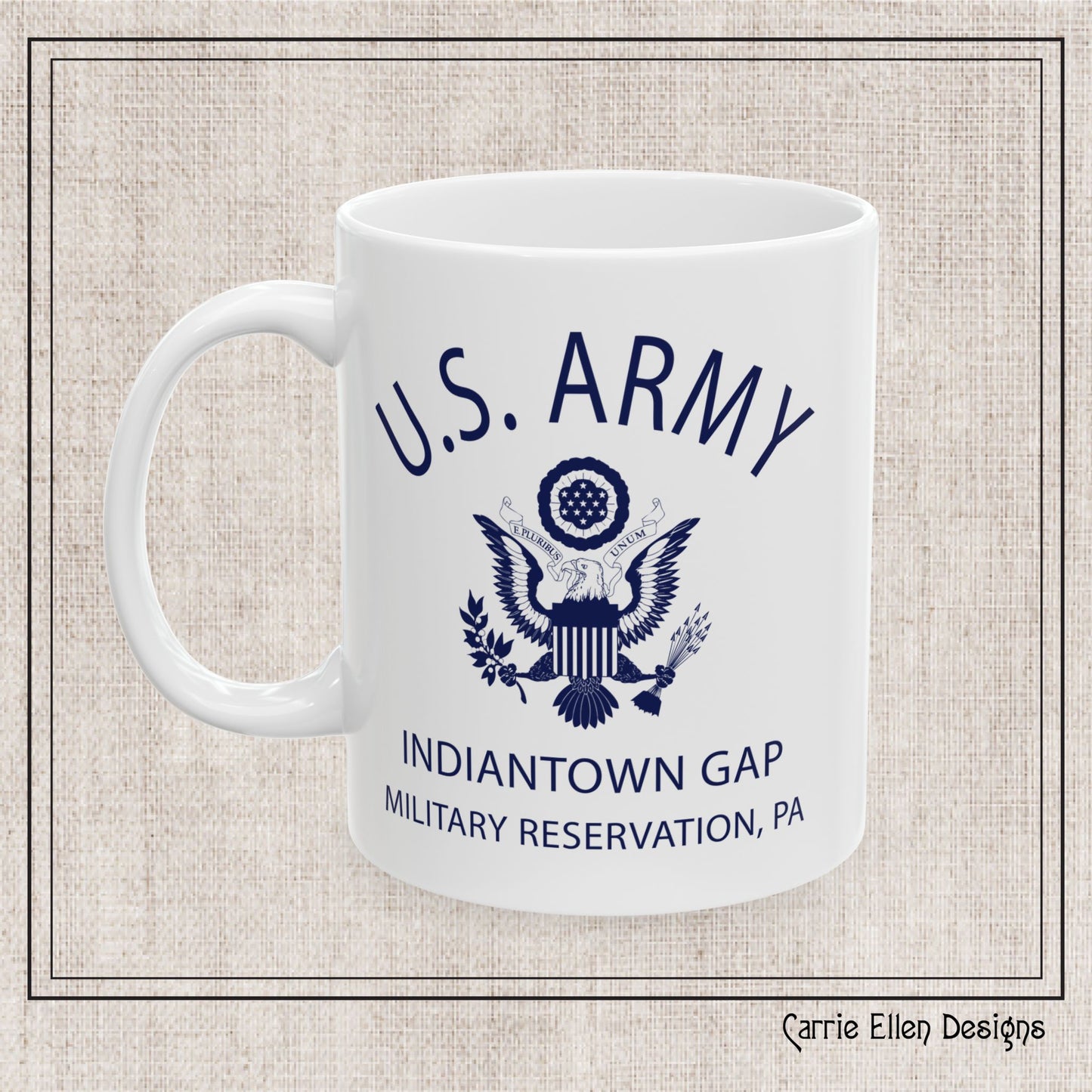US Army Indiantown Gap Military Reservation PA Eagle Emblem Ceramic Mug – Vintage WWII U.S. Army Reproduction – 11oz & 15oz (P-6042)