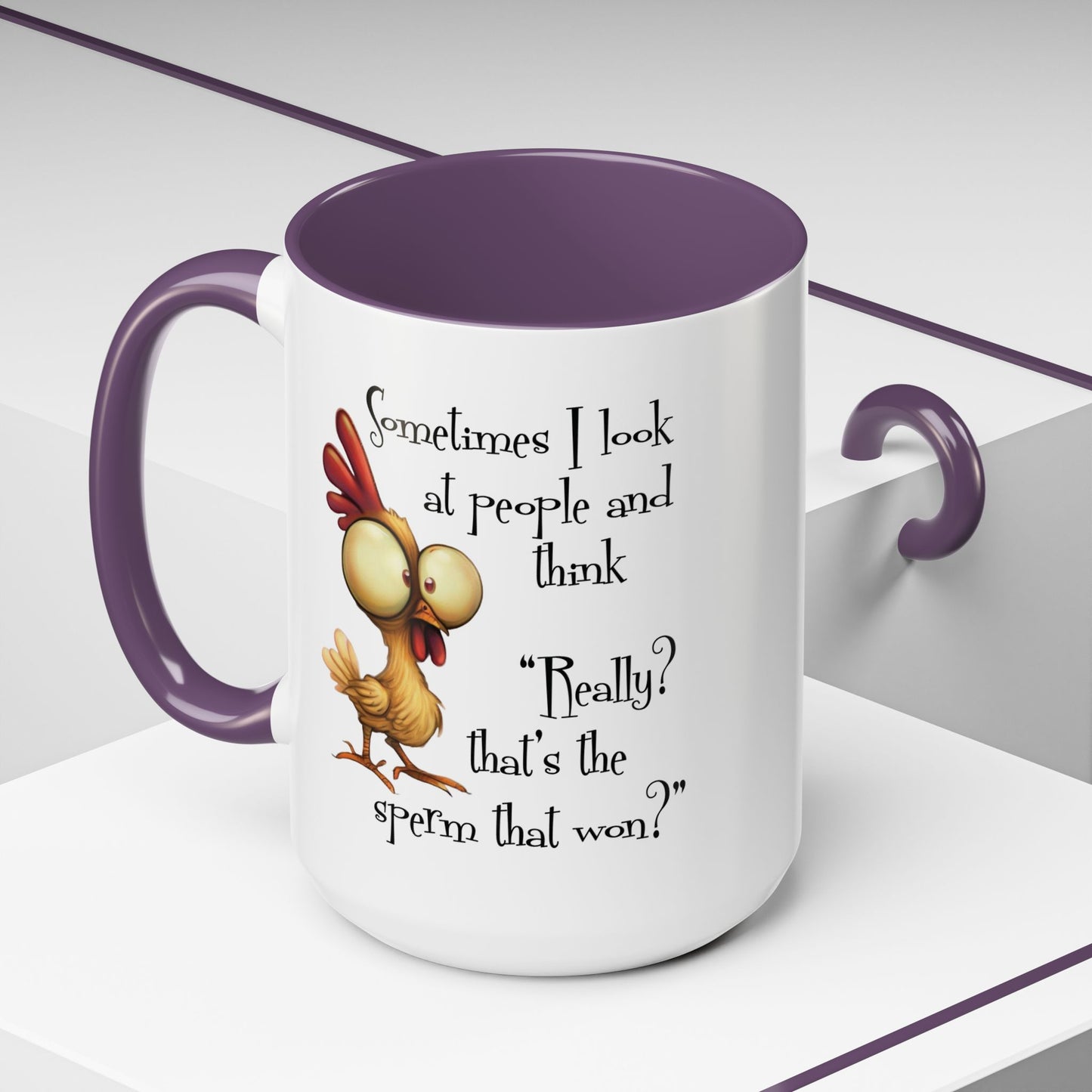 Funny Sarcastic Quote Mug | “That’s the Sperm That Won?” Colored Accent Coffee Mug 11oz & 15oz (3818)