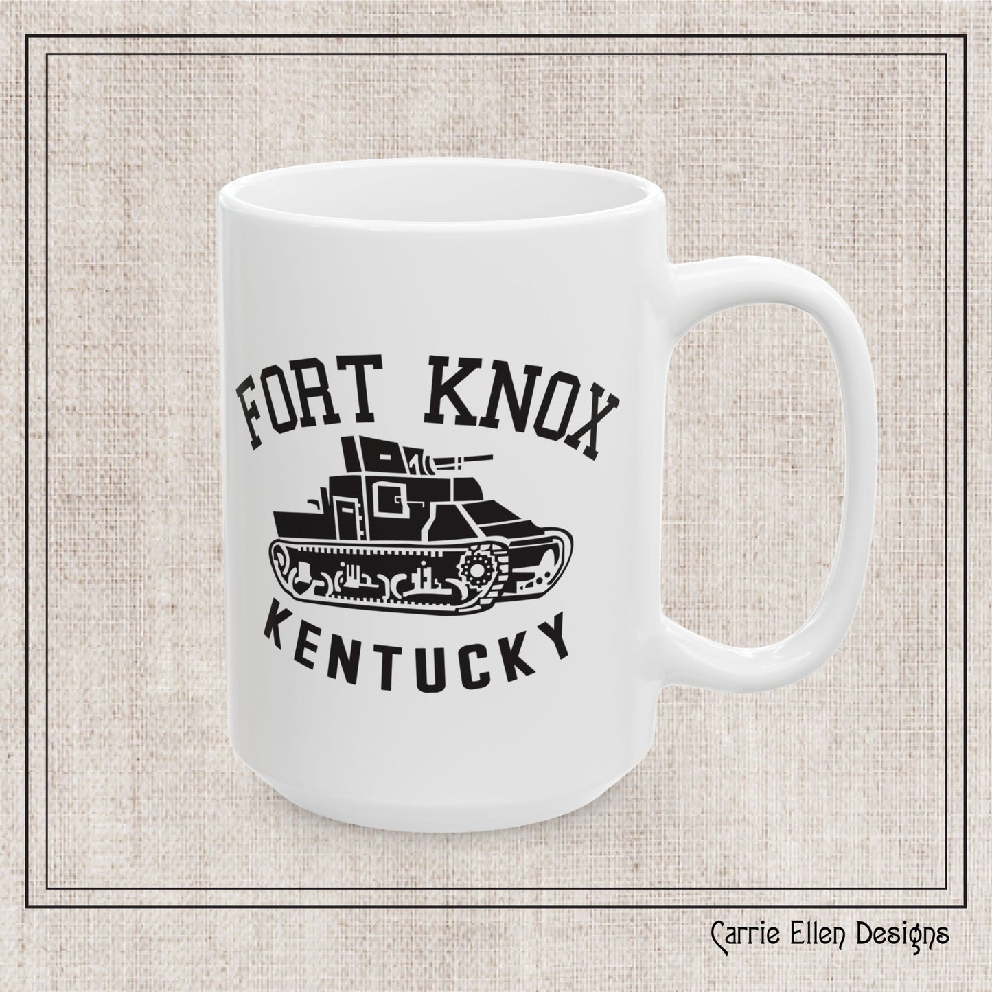 Fort Knox Kentucky Army Tank Ceramic Mug – Vintage WWII U.S. Army Graphic Reproduction – 11oz & 15oz Sizes (P-6048)