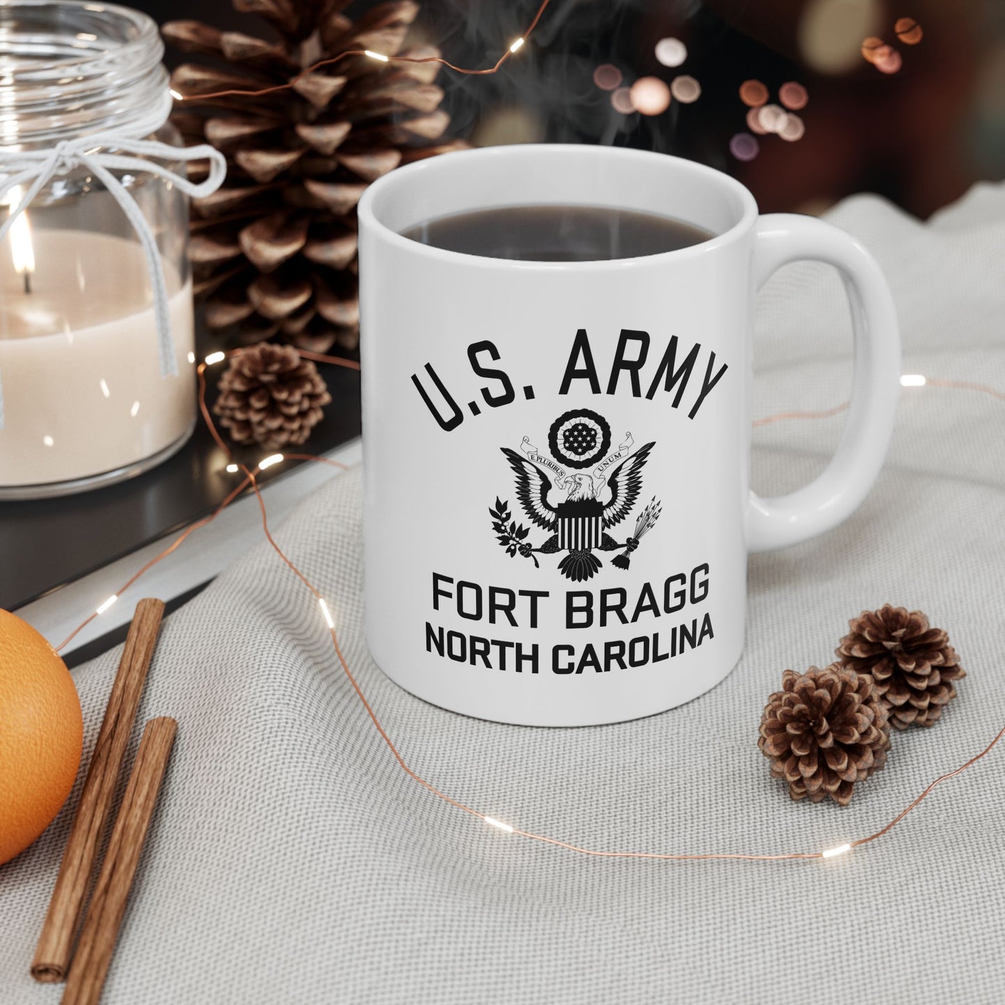 US Army Fort Bragg Eagle Emblem Ceramic Mug – Vintage WWII U.S. Army Reproduction – 11oz & 15oz (P-6040)