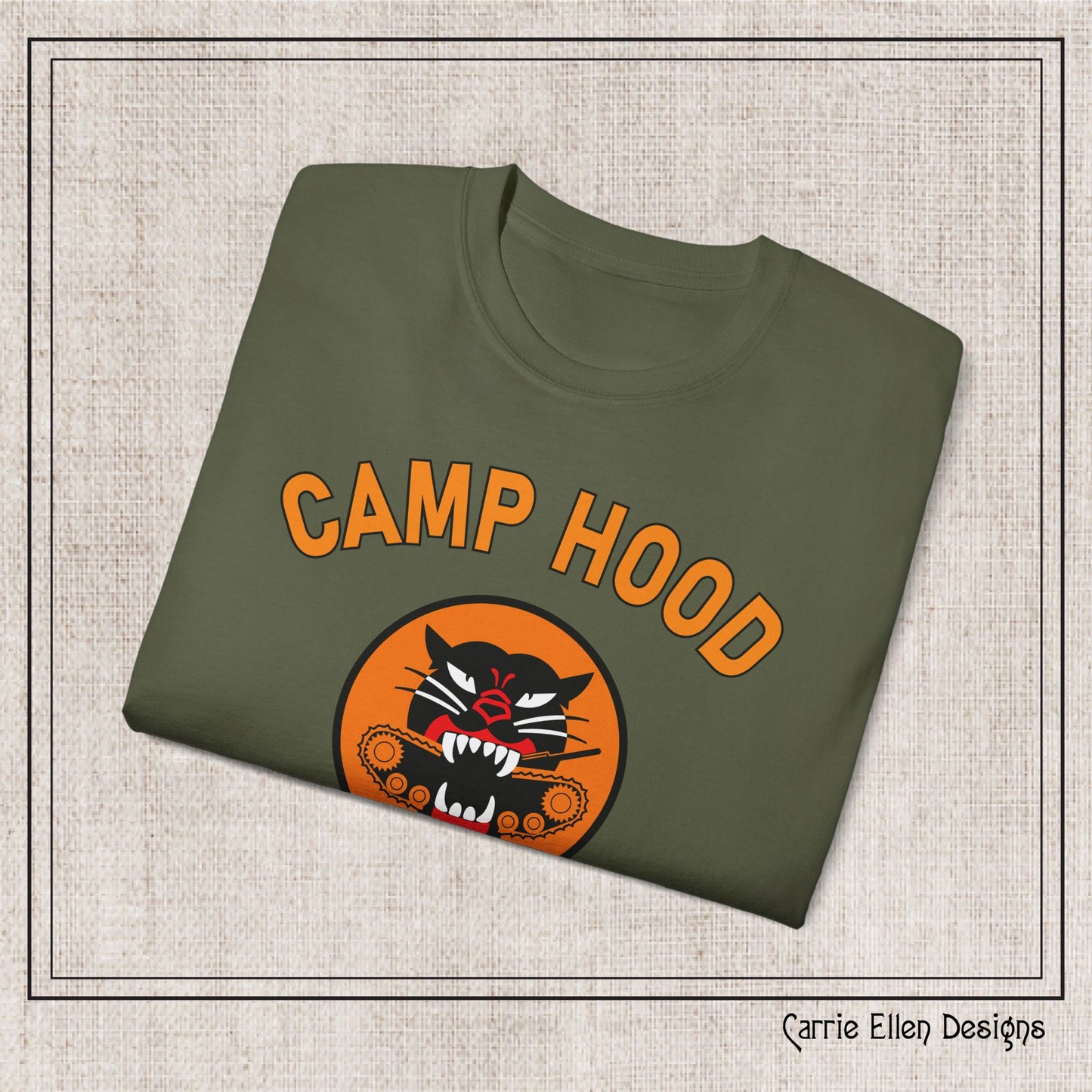 Camp Hood Tank Destroyer Battalion Short Sleeve Cotton T-Shirt, Vintage WWII Military Camp Design – Heavyweight 100% Cotton Tee (P-6035)