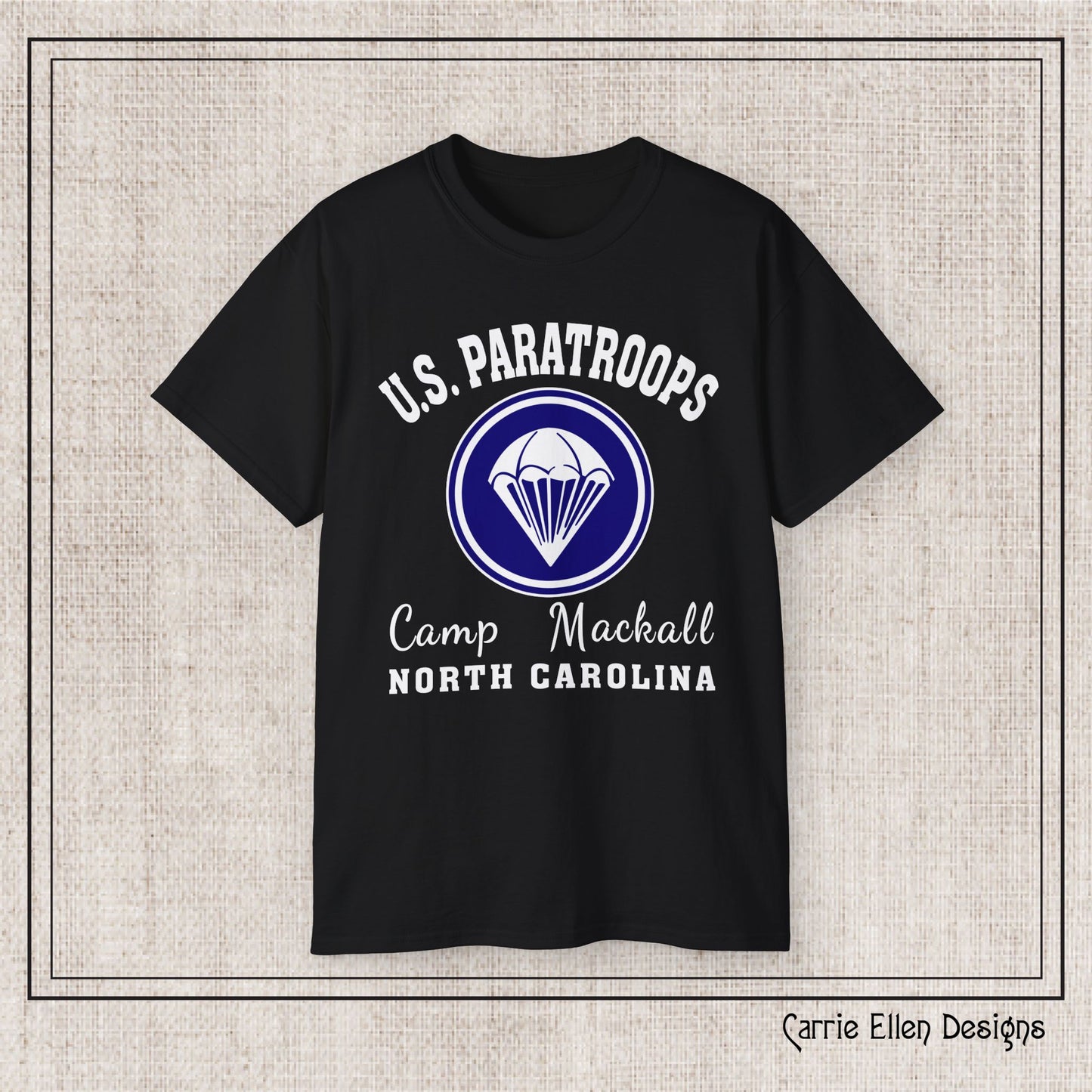 US Paratroops Camp Mackall North Carolina Short Sleeve Tee – Vintage WWII U.S. Army Reproduction T-Shirt, Military Pride Tee, Veteran Gift (P-6055)