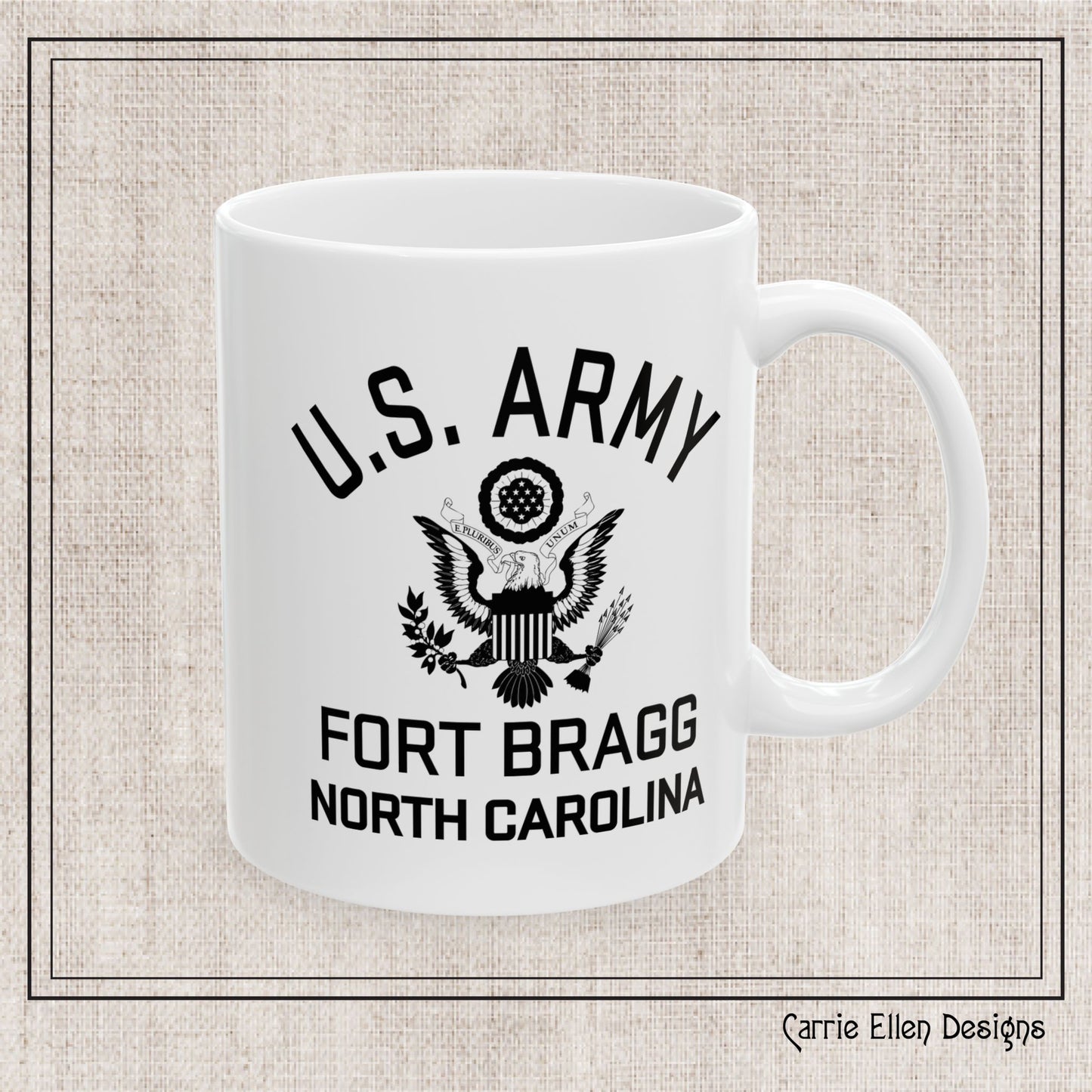 US Army Fort Bragg Eagle Emblem Ceramic Mug – Vintage WWII U.S. Army Reproduction – 11oz & 15oz (P-6040)