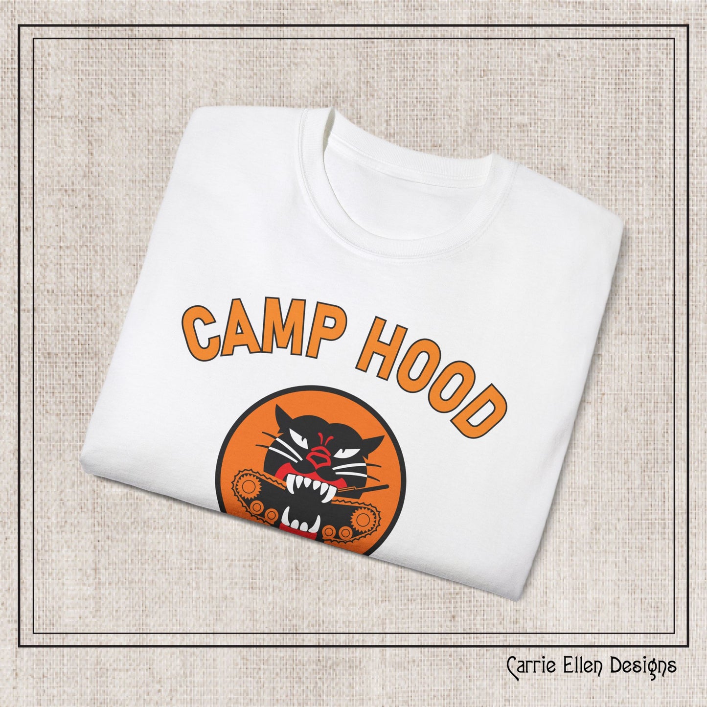 Camp Hood Tank Destroyer Battalion Short Sleeve Cotton T-Shirt, Vintage WWII Military Camp Design – Heavyweight 100% Cotton Tee (P-6035)