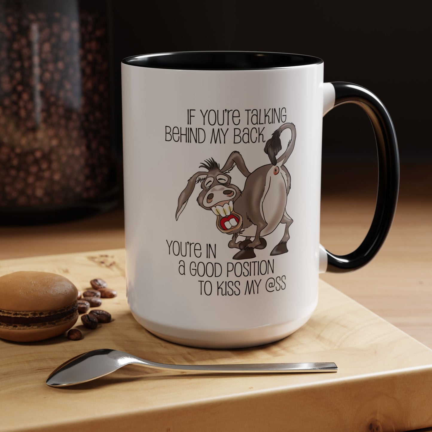 Snarky Donkey Kiss Ass Coffee Mug – Unique Ceramic Mug, 11oz & 15oz (P-6084)