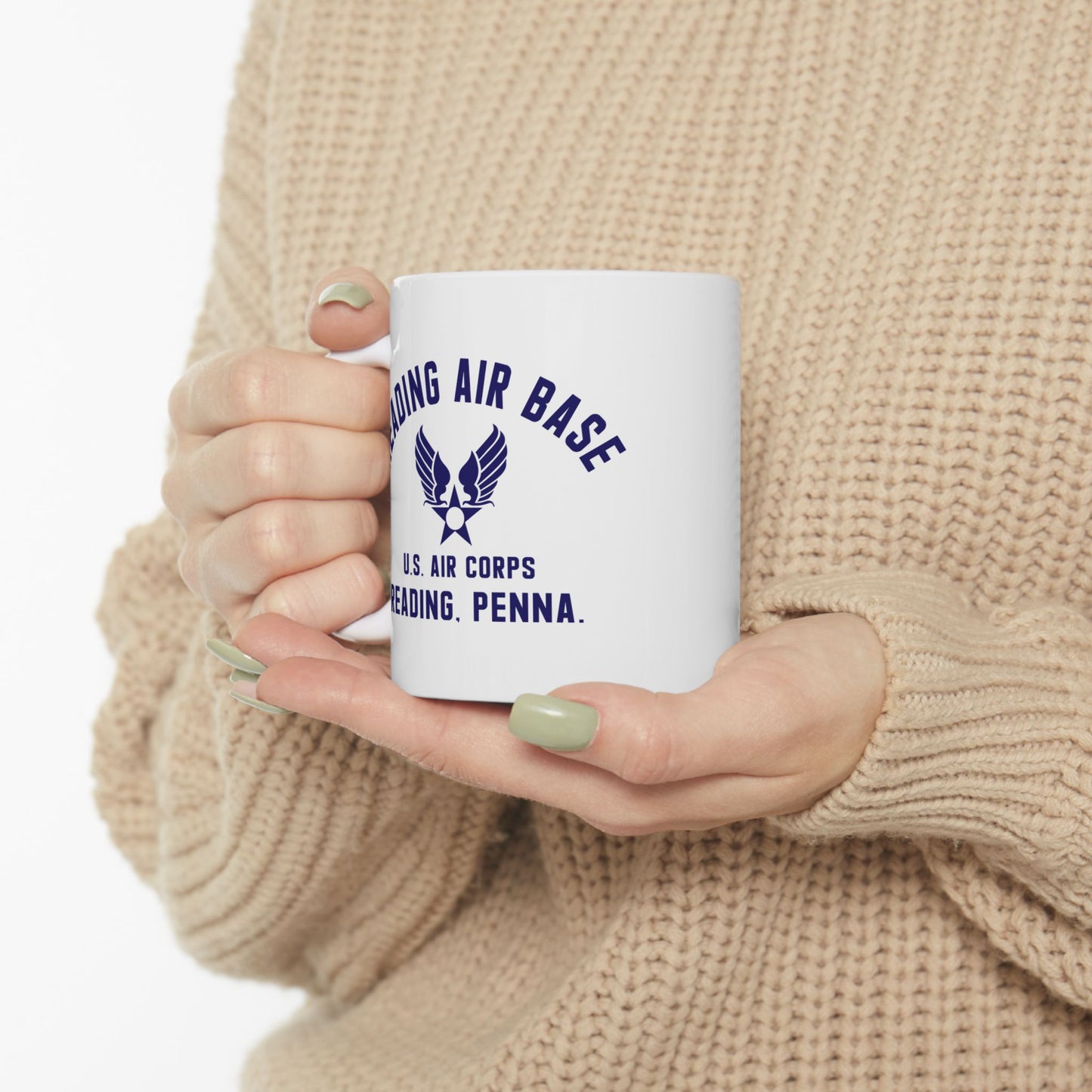 Reading Air Base Ceramic Mug, Vintage WWII Military Camp Design – 11oz & 15oz Sizes (P-6038)