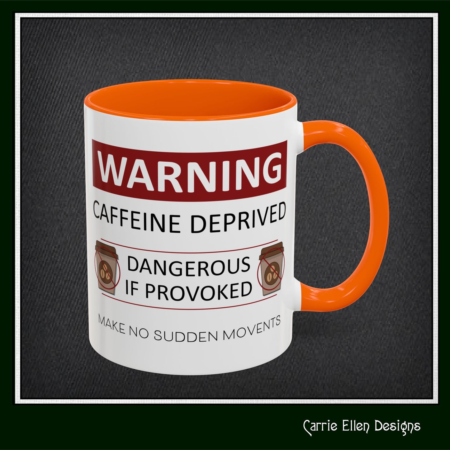 Caffeine Warning Mug – Snarky Funny Accent Colored Coffee Mug for Coffee Lovers | 11oz & 15oz Sizes (P-6071)