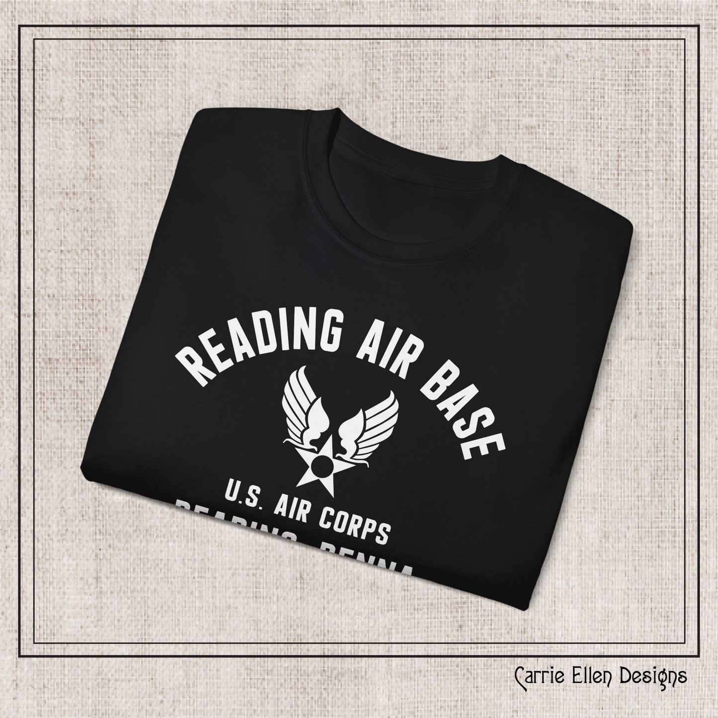 Reading Air Base Short Sleeve Cotton T-Shirt, Vintage WWII Military Design – Heavyweight 100% Cotton Tee (P-6037)