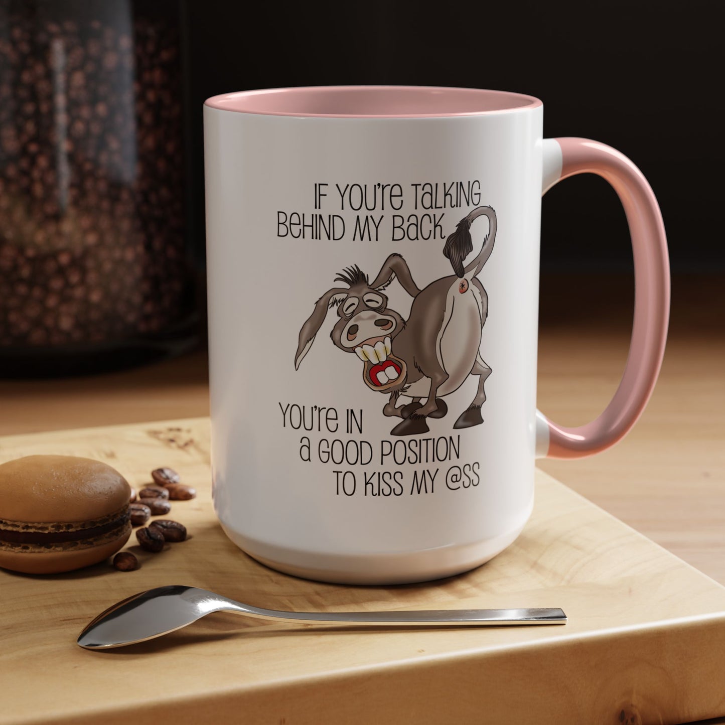 Snarky Donkey Kiss Ass Coffee Mug – Unique Ceramic Mug, 11oz & 15oz (P-6084)