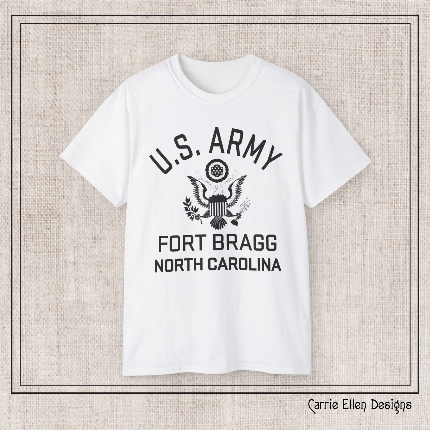 US Army Fort Bragg Eagle Emblem T-Shirt – Vintage WWII U.S. Army Reproduction Unisex Ultra Cotton Tee (P-6039)