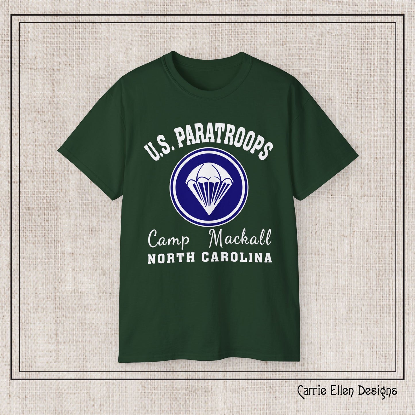 US Paratroops Camp Mackall North Carolina Short Sleeve Tee – Vintage WWII U.S. Army Reproduction T-Shirt, Military Pride Tee, Veteran Gift (P-6055)