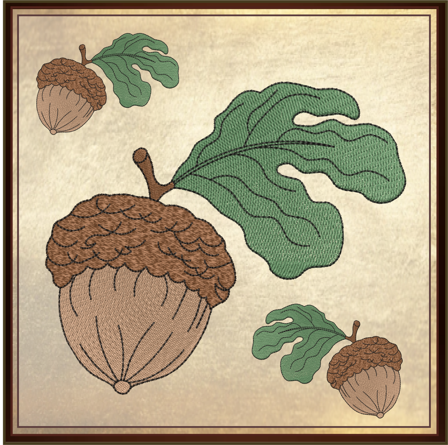 Acorn with Oak Leaf Machine Embroidery Design | Nature Home and Garden Embroidery | Tree and Forest Theme | 8 Sizes (0793)