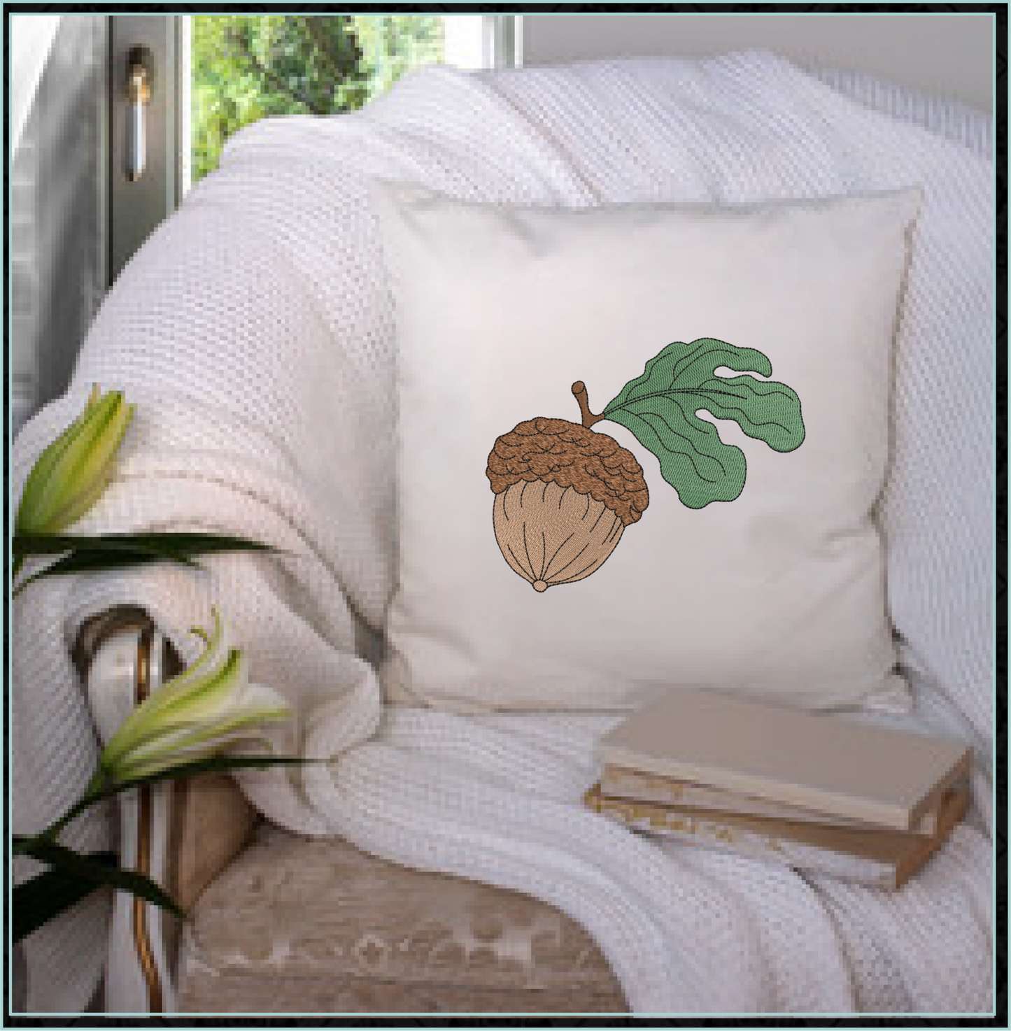 Acorn with Oak Leaf Machine Embroidery Design | Nature Home and Garden Embroidery | Tree and Forest Theme | 8 Sizes (0793)