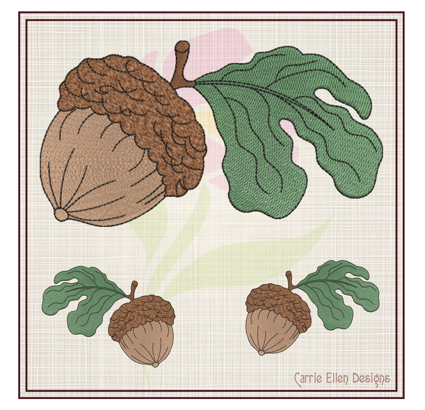 Acorn with Oak Leaf Machine Embroidery Design | Nature Home and Garden Embroidery | Tree and Forest Theme | 8 Sizes (0793)