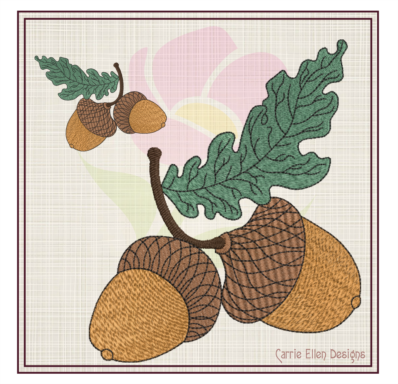 Acorn with Oak Leaf Machine Embroidery Design | Nature Home and Garden Embroidery | Tree and Forest Theme | 8 Sizes (0794)