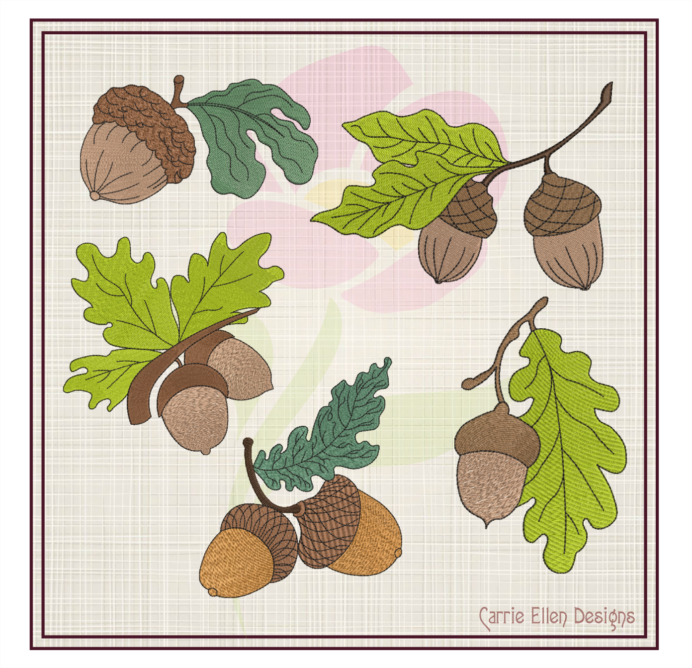 Acorn Machine Embroidery Design Bundle | Acorn and Oak Leaf Nature Designs | 5 Autumn Forest Patterns | 8 Sizes Each (0833)