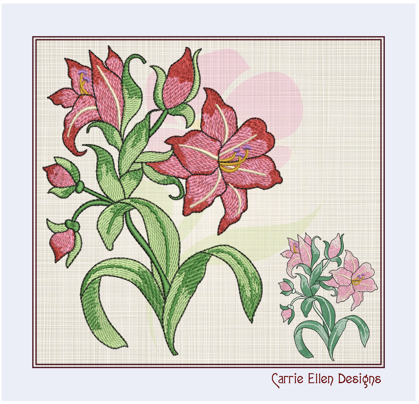 Amaryllis Flower Machine Embroidery Design – Floral Garden, Colorful Bloom, 8 Sizes (0315)