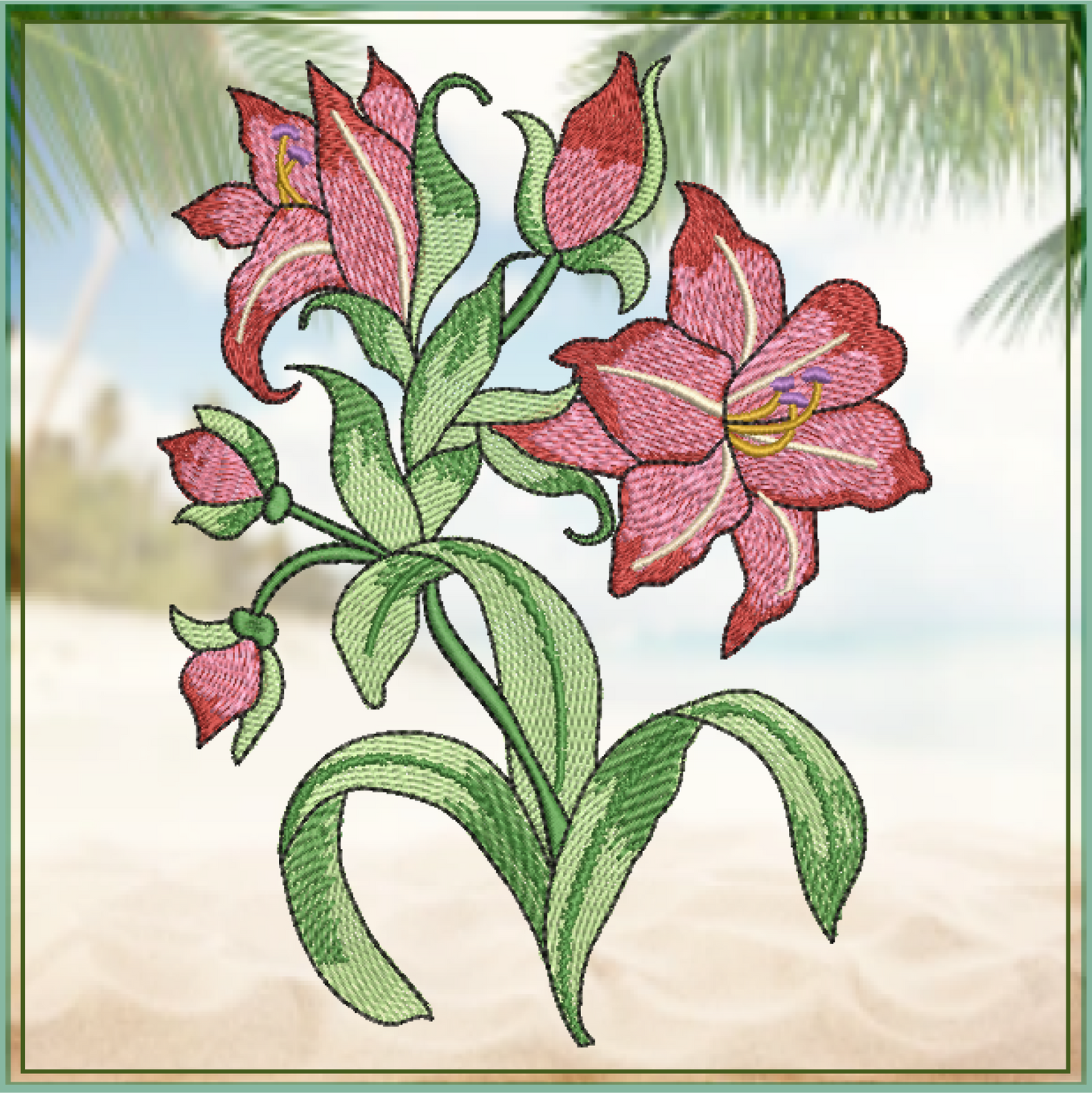 Amaryllis Flower Machine Embroidery Design – Floral Garden, Colorful Bloom, 8 Sizes (0315)