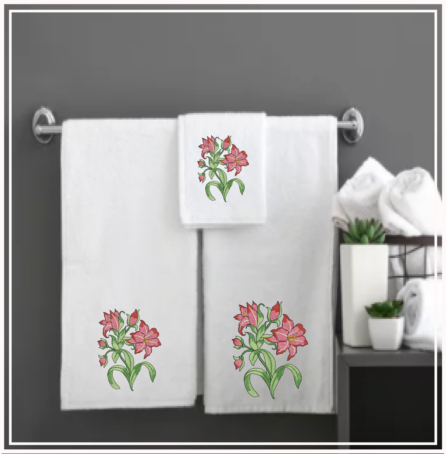Amaryllis Flower Machine Embroidery Design – Floral Garden, Colorful Bloom, 8 Sizes (0315)