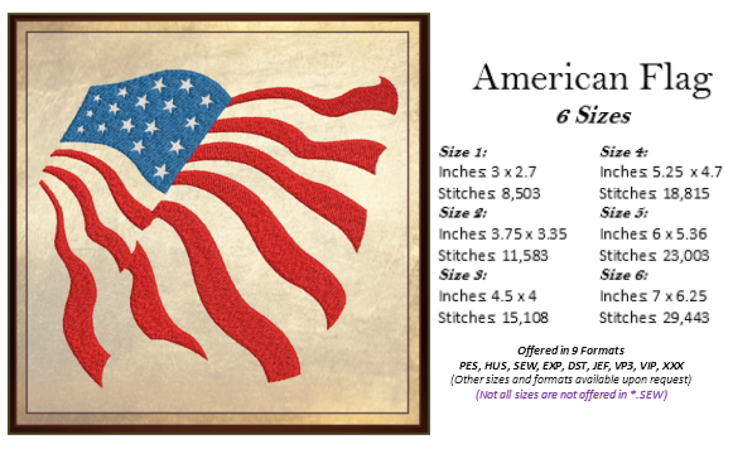 American Flag Machine Embroidery Design | Abstract USA Flag | 4th of July, Memorial Day Patriotic Embroidery | 6 Sizes (0712)