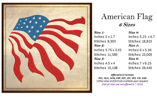 American Flag Machine Embroidery Design | Abstract USA Flag | 4th of July, Memorial Day Patriotic Embroidery | 6 Sizes (0712)