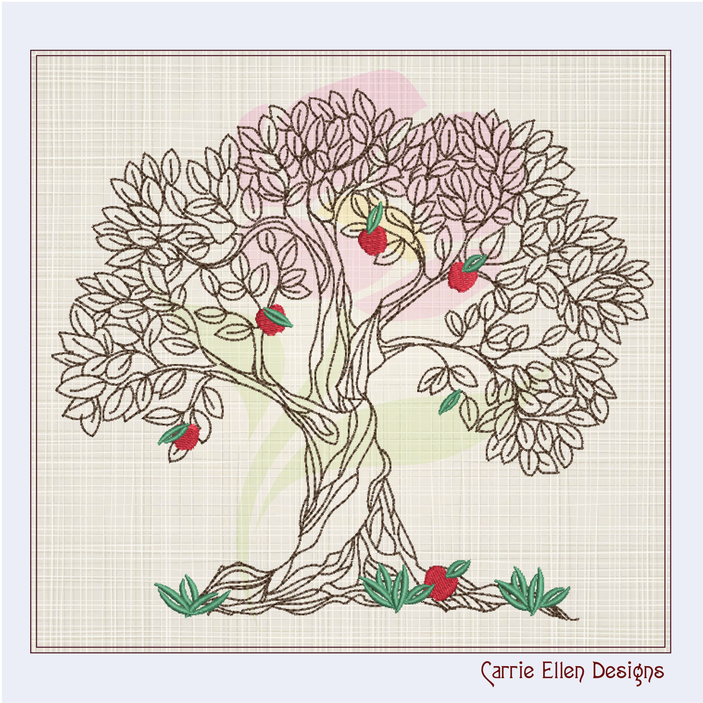 Apple Tree Machine Embroidery Design | Fruit Tree Embroidery Sketch | Home & Garden Leaves Outline | 8 Sizes (0852)