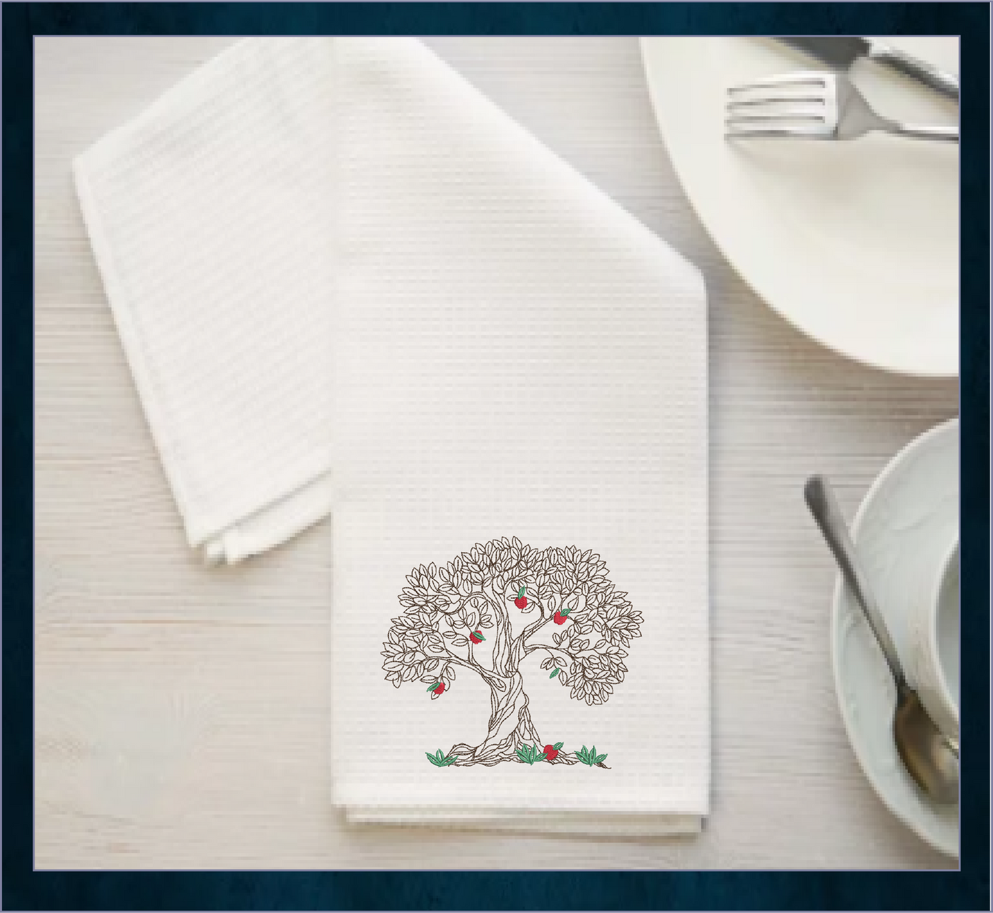 Apple Tree Machine Embroidery Design | Fruit Tree Embroidery Sketch | Home & Garden Leaves Outline | 8 Sizes (0852)