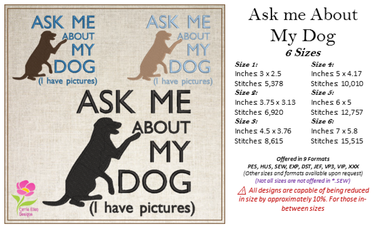 Pet Dog Machine Embroidery Design – Ask Me About My Dachshund Quote, Funny Dog Saying Pattern, 6 Sizes (0583)