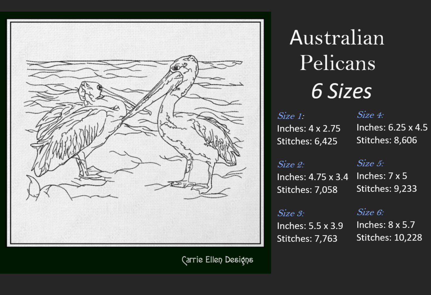 Pelican Sketch Machine Embroidery Design – Australian Pelican Line Art – Wading Water Bird Embroidery – 6 Sizes (1709)
