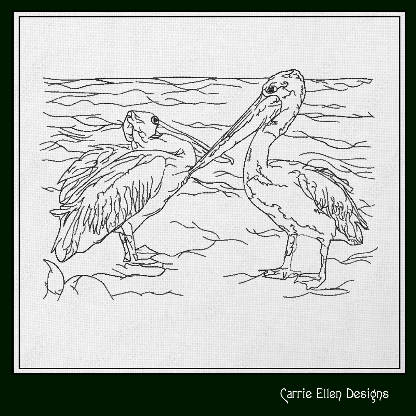 Pelican Sketch Machine Embroidery Design – Australian Pelican Line Art – Wading Water Bird Embroidery – 6 Sizes (1709)