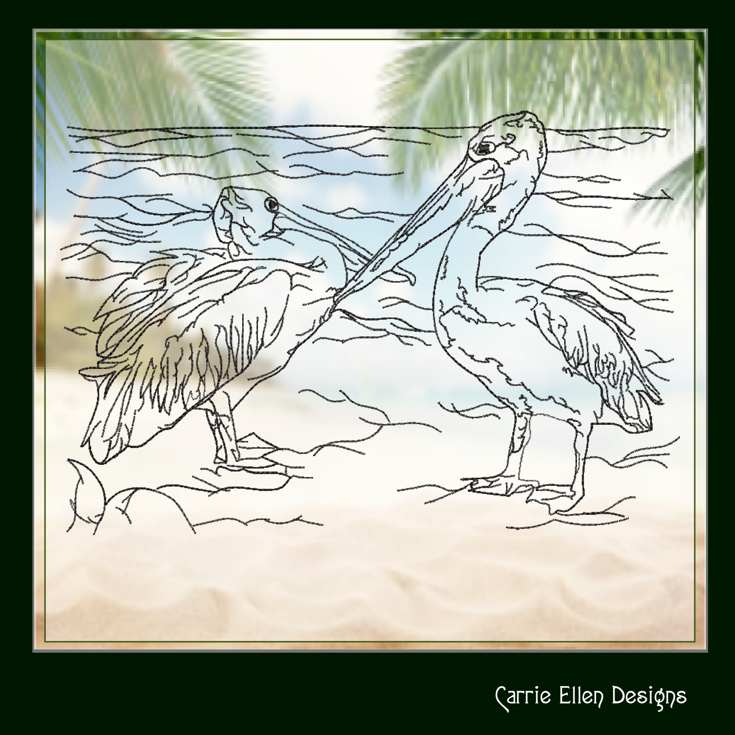 Pelican Sketch Machine Embroidery Design – Australian Pelican Line Art – Wading Water Bird Embroidery – 6 Sizes (1709)